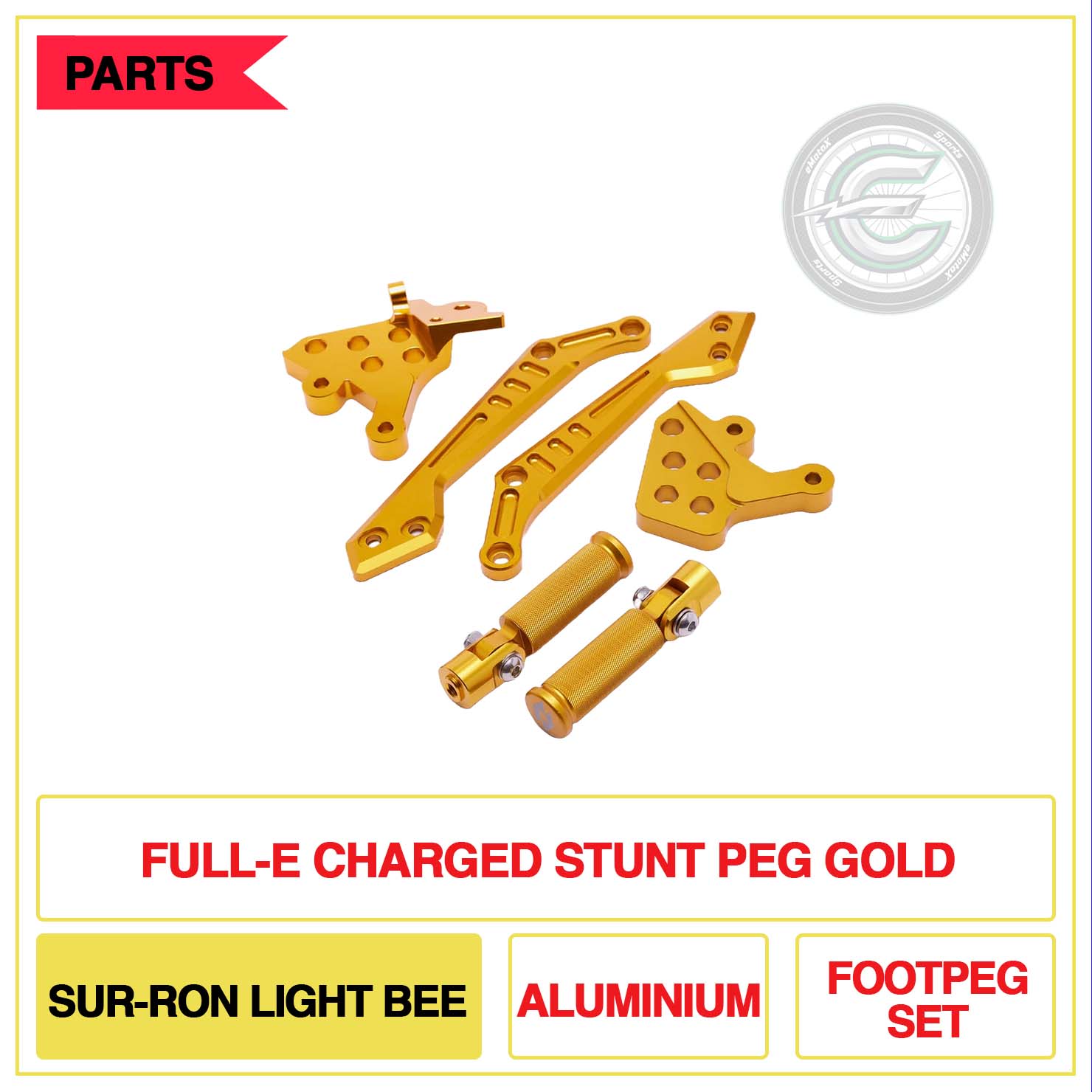 Full-E Charged Stunt Peg Sur-Ron Light Bee Aluminium Foot Pegs Gold | eMotoX Sports