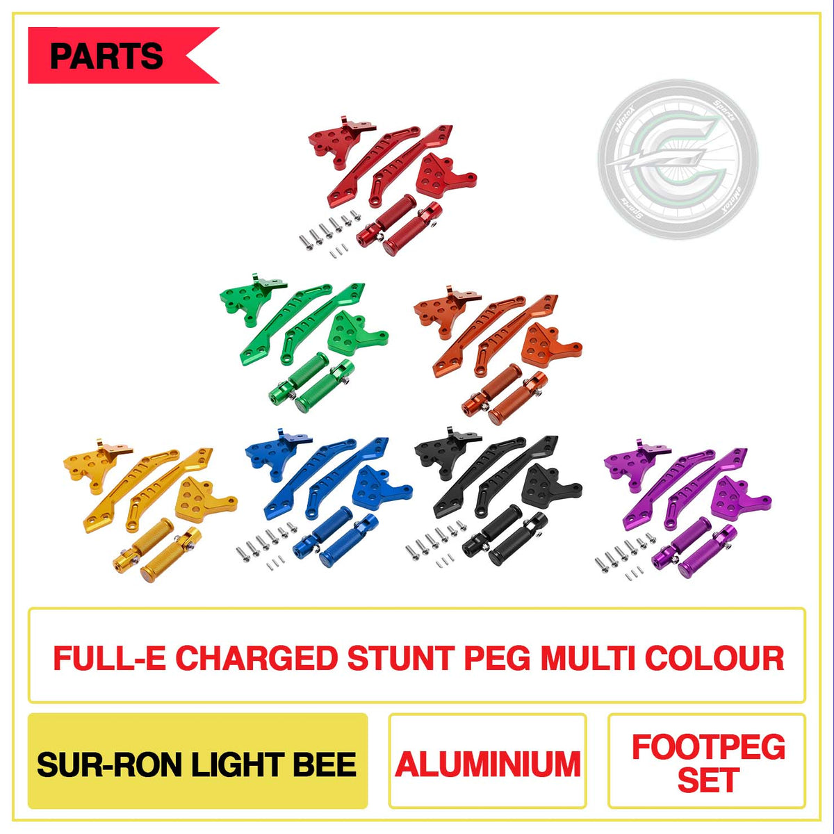 Full-E Charged Stunt Peg Sur-Ron Light Bee Aluminium Foot Pegs | eMotoX Sports