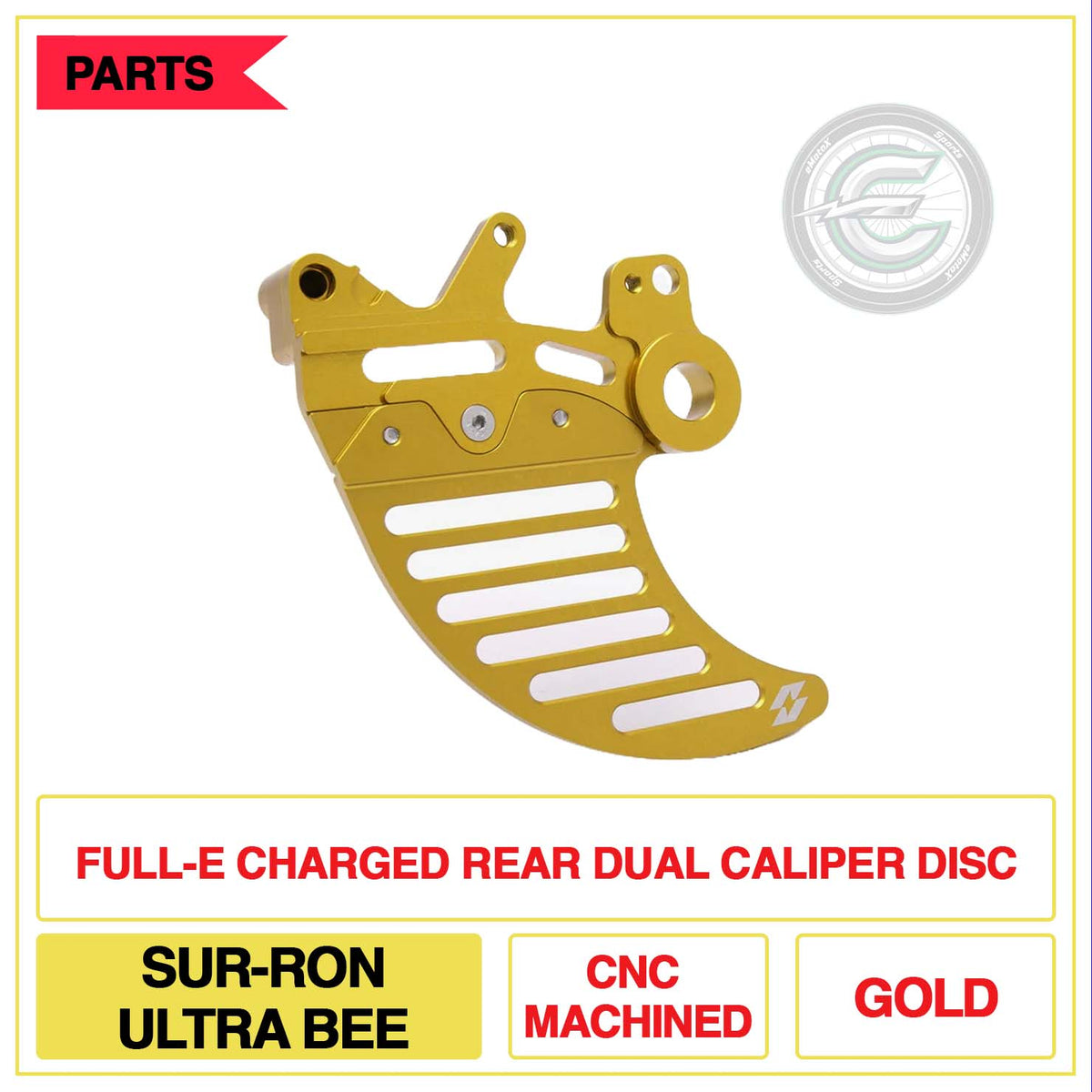 Full-E Charged Rear Dual Caliper Disc Sur-Ron Ultra Bee CNC Machined Multi Colour Gold | eMotoX Sports