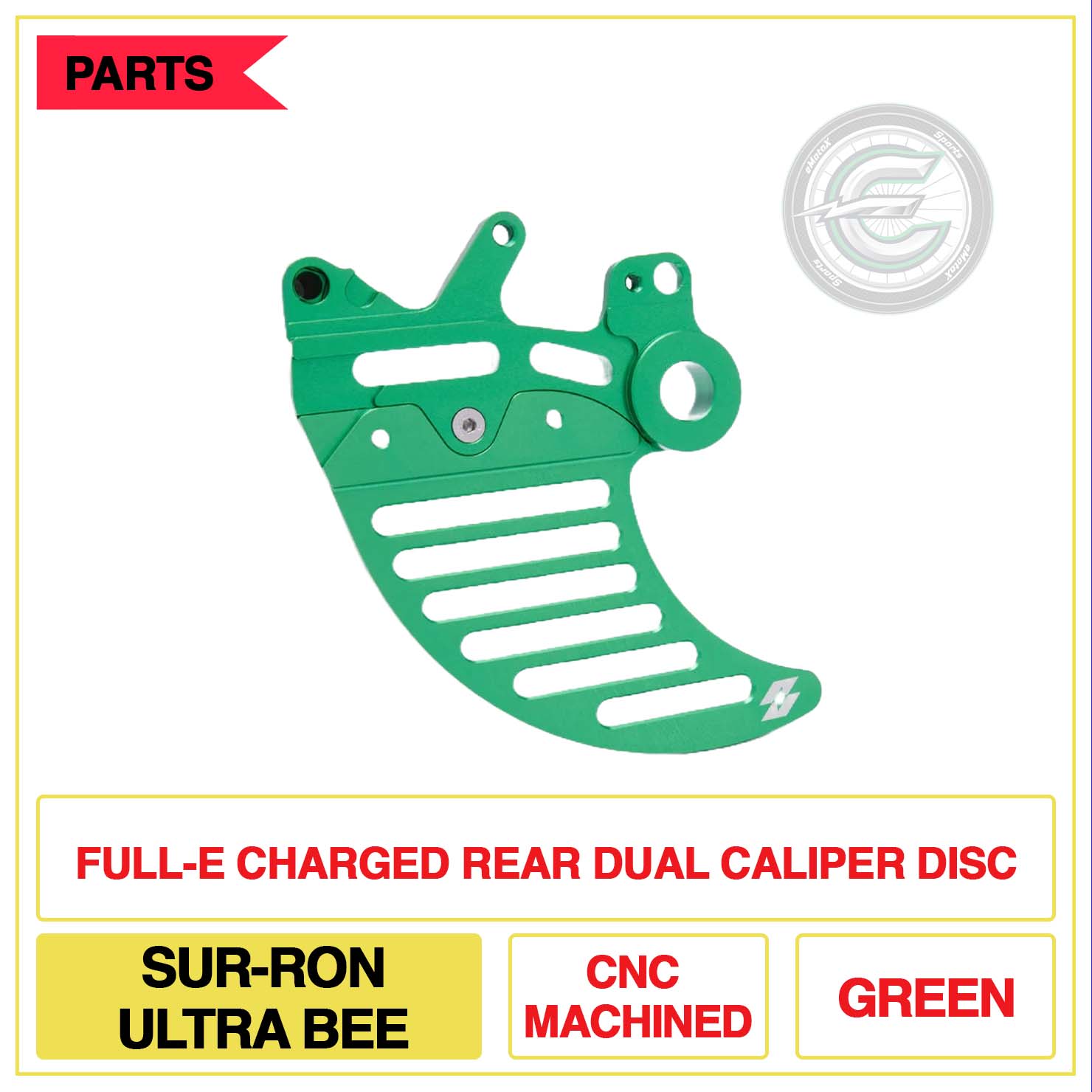 Full-E Charged Rear Dual Caliper Disc Sur-Ron Ultra Bee CNC Machined Multi Colour Green | eMotoX Sports