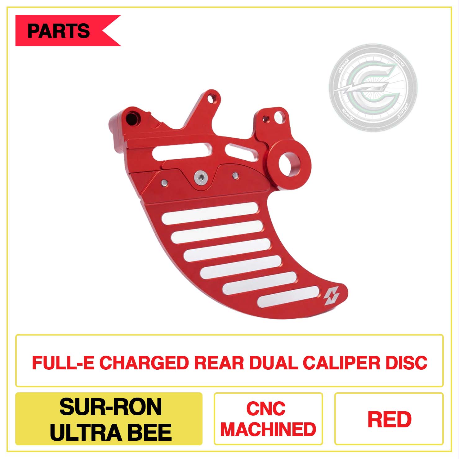 Full-E Charged Rear Dual Caliper Disc Sur-Ron Ultra Bee CNC Machined Multi Colour Red | eMotoX Sports