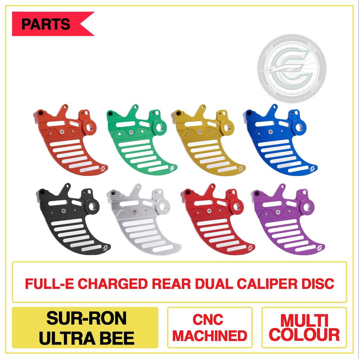 Full-E Charged Rear Dual Caliper Disc Sur-Ron Ultra Bee CNC Machined Multi Colour | eMotoX Sport