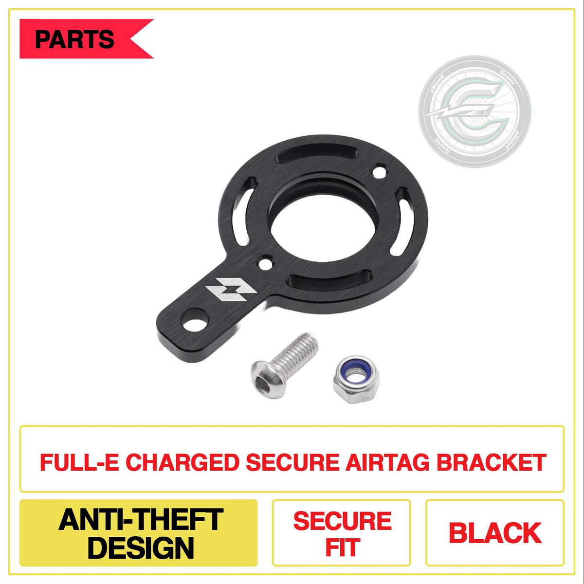 Full-E Charged Secure Airtag Bracket Anti-Theft Design Secure Fit Multi Colour Black | eMotoX Sports
