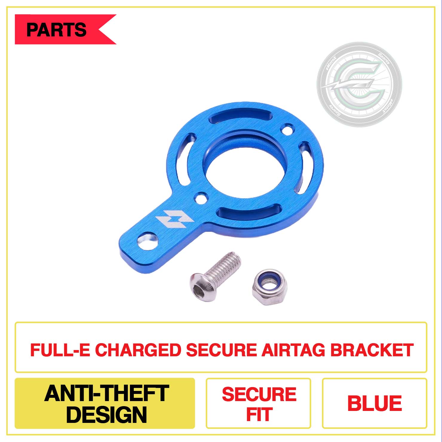 Full-E Charged Secure Airtag Bracket Anti-Theft Design Secure Fit Multi Colour Blue | eMotoX Sports