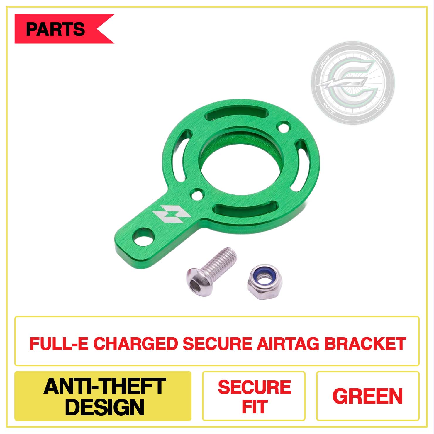Full-E Charged Secure Airtag Bracket Anti-Theft Design Secure Fit Multi Colour Green | eMotoX Sports