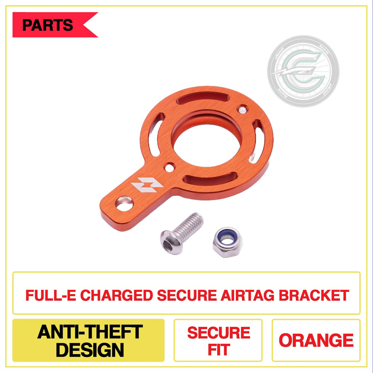 Full-E Charged Secure Airtag Bracket Anti-Theft Design Secure Fit Multi Colour Orange | eMotoX Sports