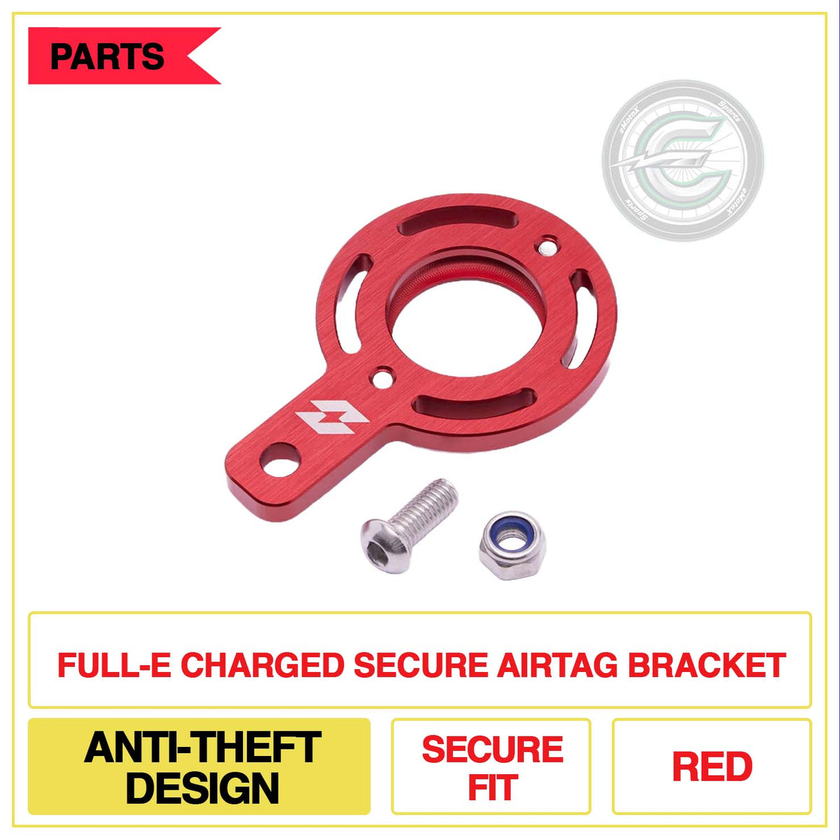 Full-E Charged Secure Airtag Bracket Anti-Theft Design Secure Fit Multi Colour Red | eMotoX Sports