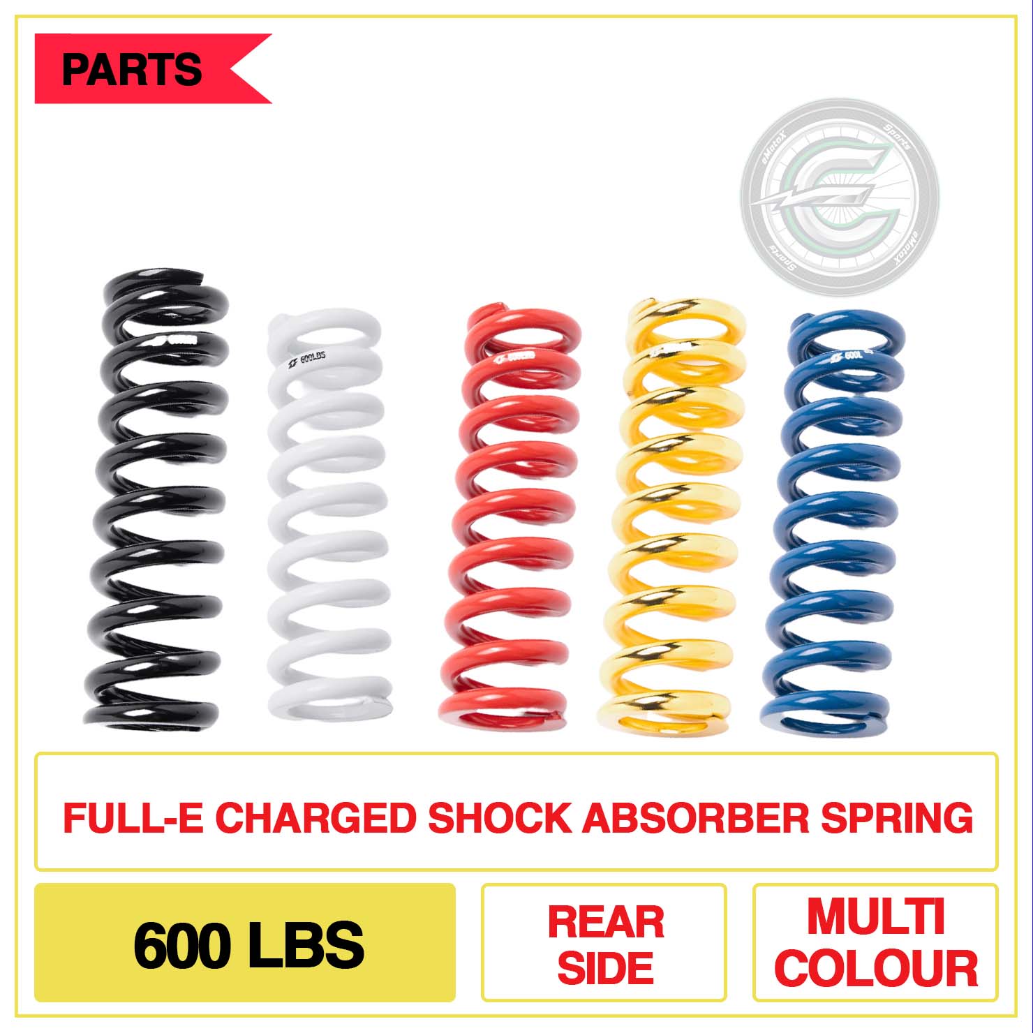 Full-E Charged Shock Absorber Spring 600lbs Rear Side Multi Colour | eMotoX Sports