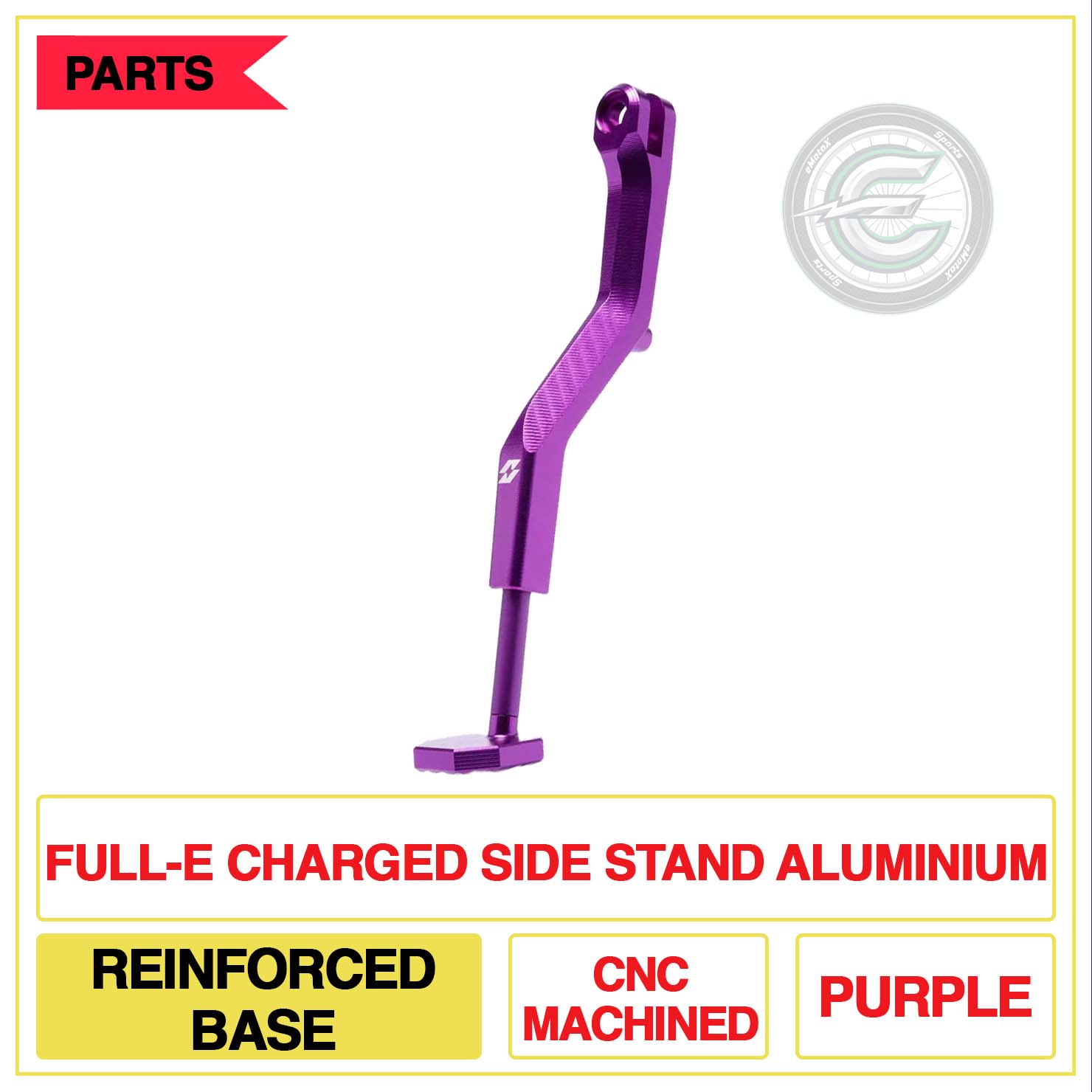Full-E Charged Side Stand Aluminium Reinforced Base CNC Machined Multi Colour Purple | eMotoX Sports
