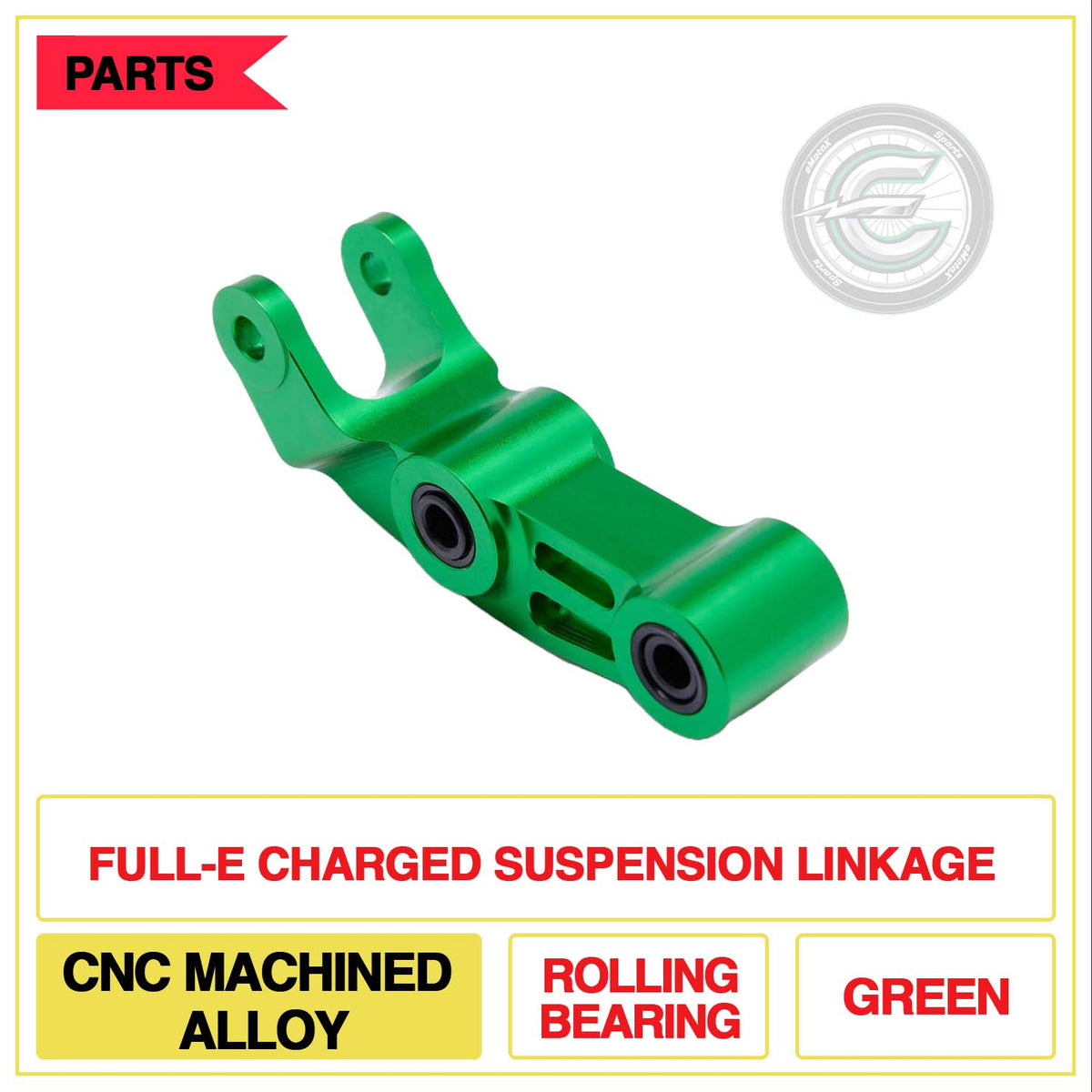 Full-E Charged Suspension Linkage CNC Machined Rolling Bearing Green | eMotoX Sports
