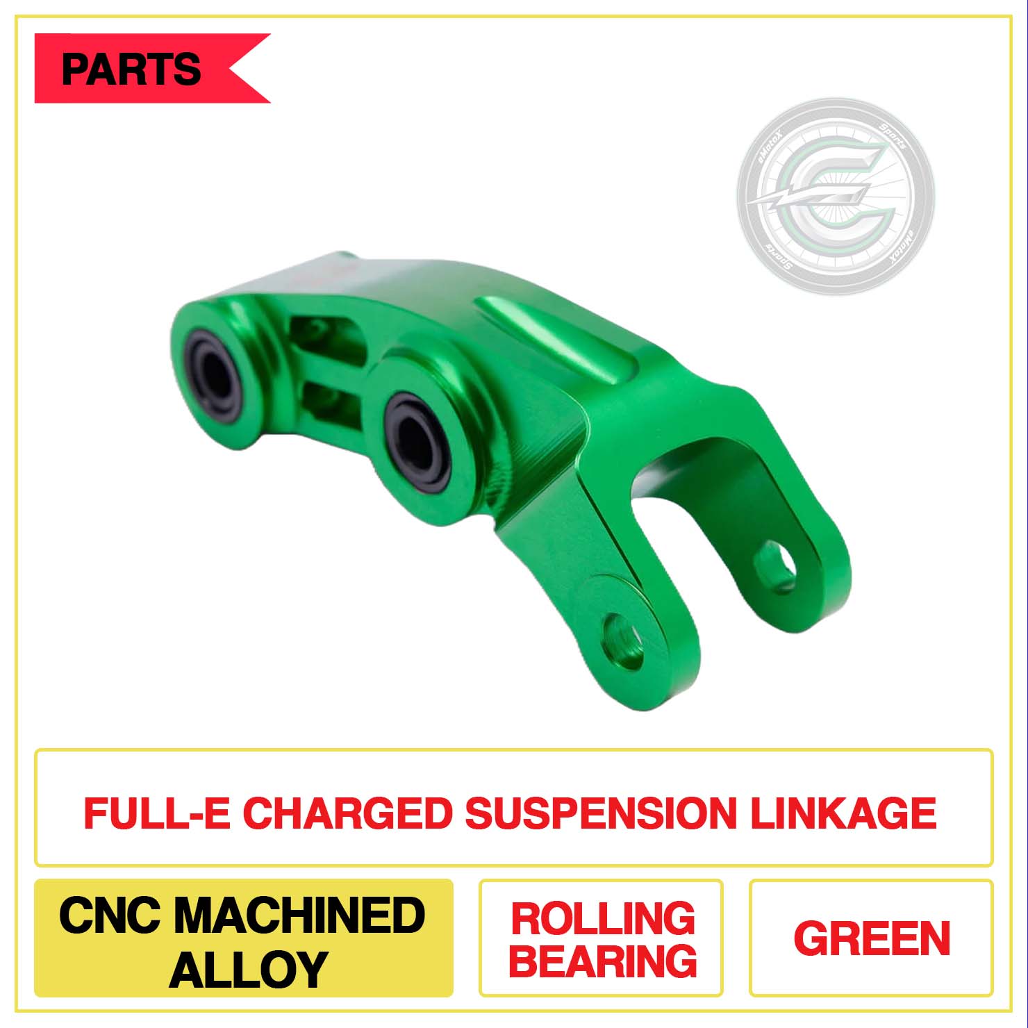 Full-E Charged Suspension Linkage CNC Machined Rolling Bearing Green | eMotoX Sports