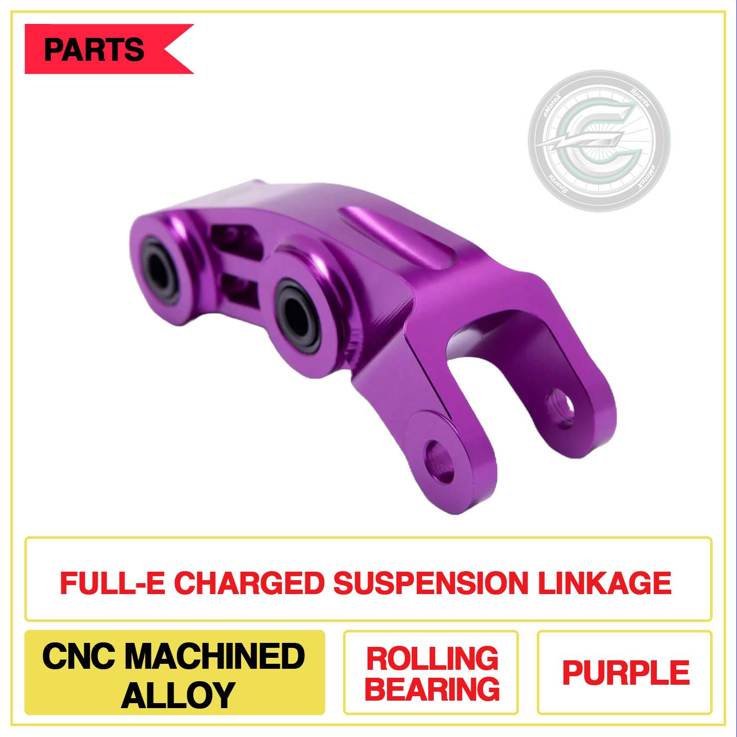 Full-E Charged Suspension Linkage CNC Machined Rolling Bearing Purple | eMotoX Sports