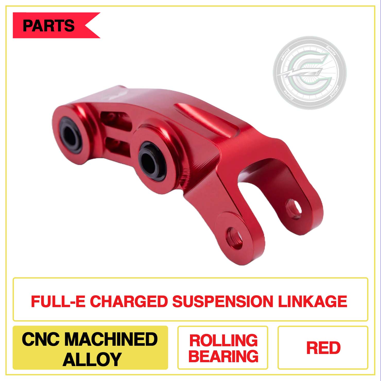 Full-E Charged Suspension Linkage CNC Machined Rolling Bearing Red | eMotoX Sports