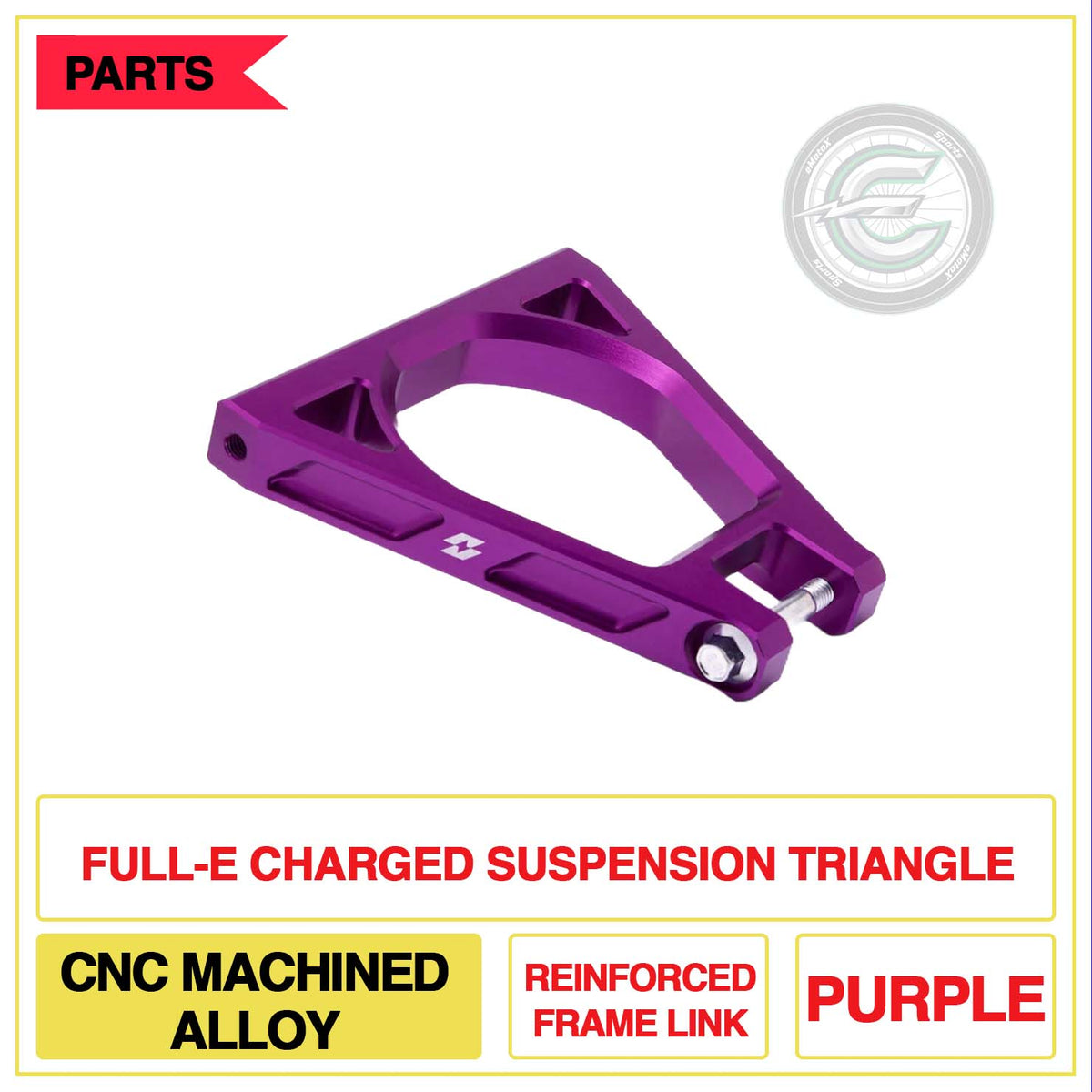 Full-E Charged Suspension Triangle CNC Machined Alloy Reinforced Frame Link Purple | eMotoX Sports