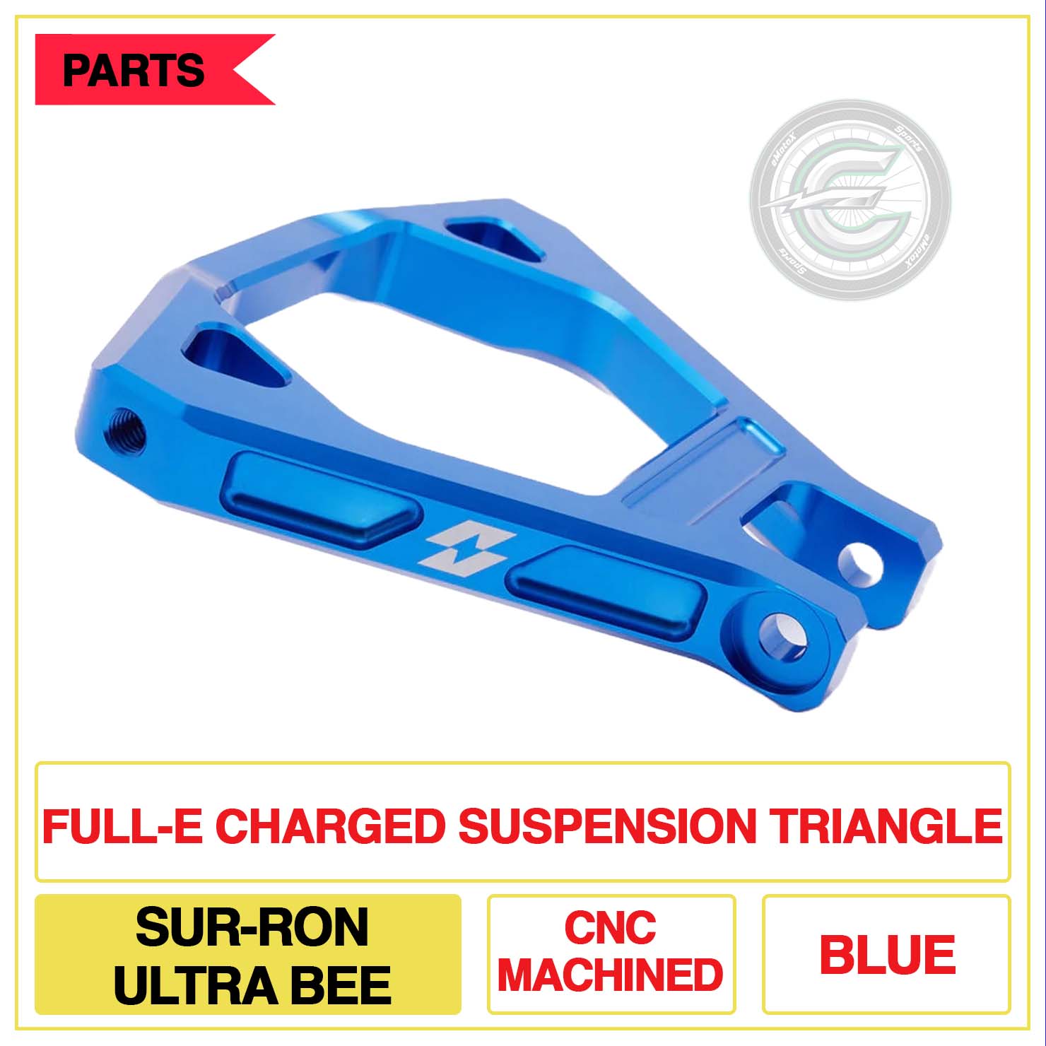 Full-E Charged Suspension Triangle Sur-Ron Ultra Bee CNC Machined Multi Colour Blue | eMotoX Sports