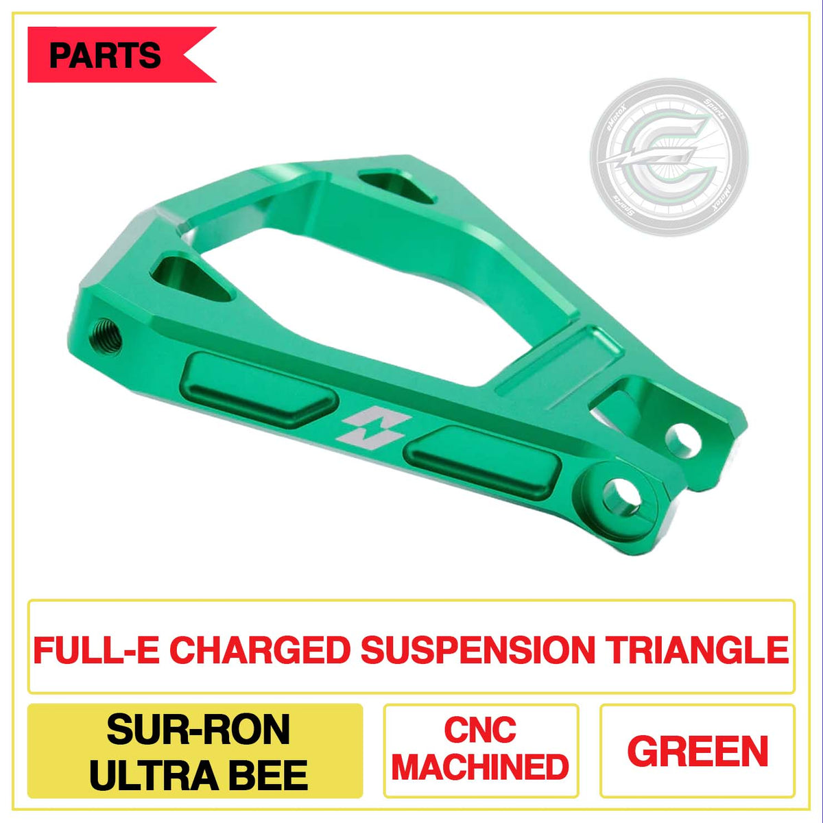 Full-E Charged Suspension Triangle Sur-Ron Ultra Bee CNC Machined Multi Colour Green | eMotoX Sports