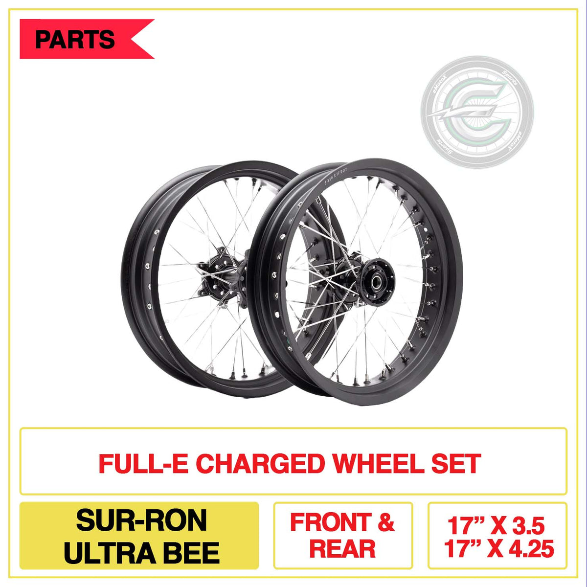 Full-E Charged Wheel Set Sur-Ron Ultra Bee Front & Rear 17"X3.5 & 17"X4.25 | eMotoX Sports