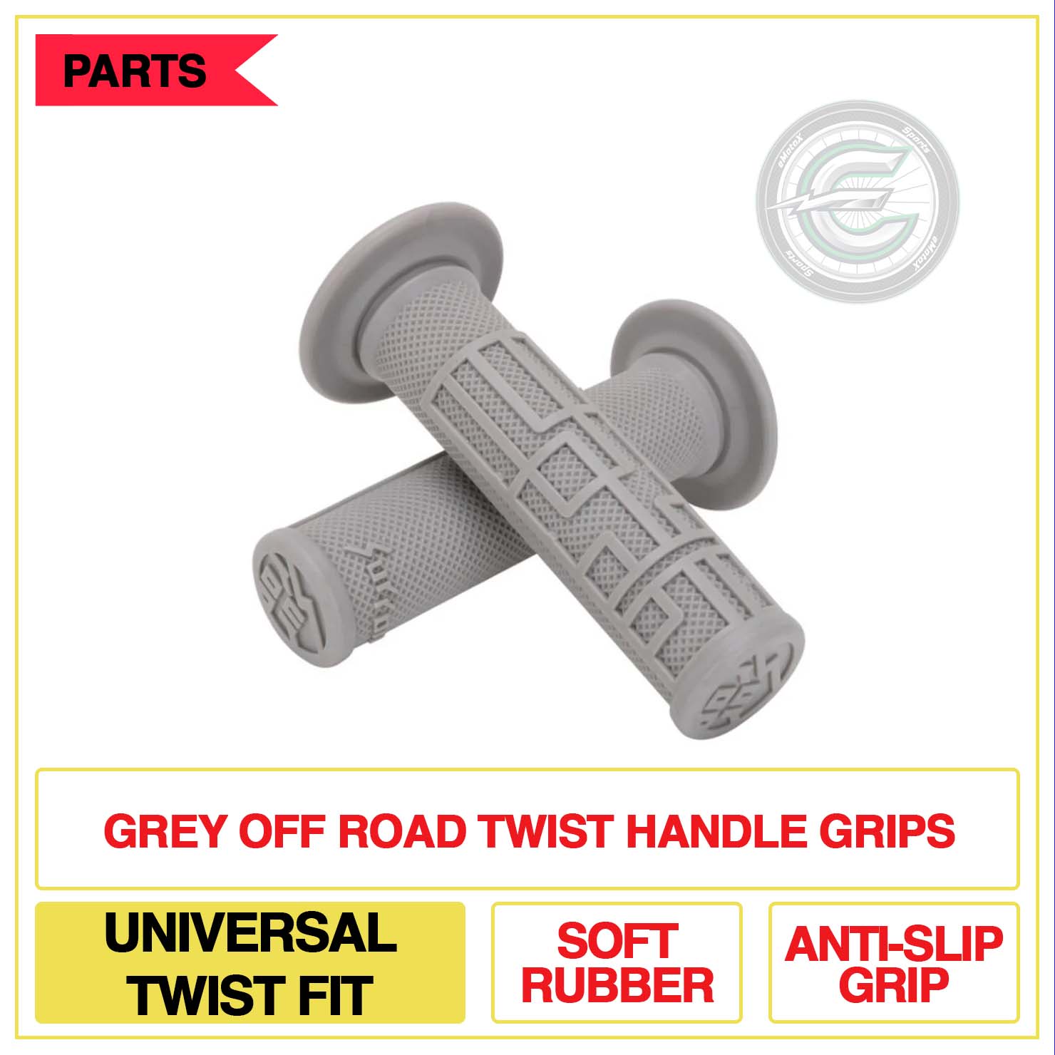 Grey Off Road Twist Handle Grips Universal Twist Fit Soft Rubber Anti-Slip Grip | eMotoX Sports