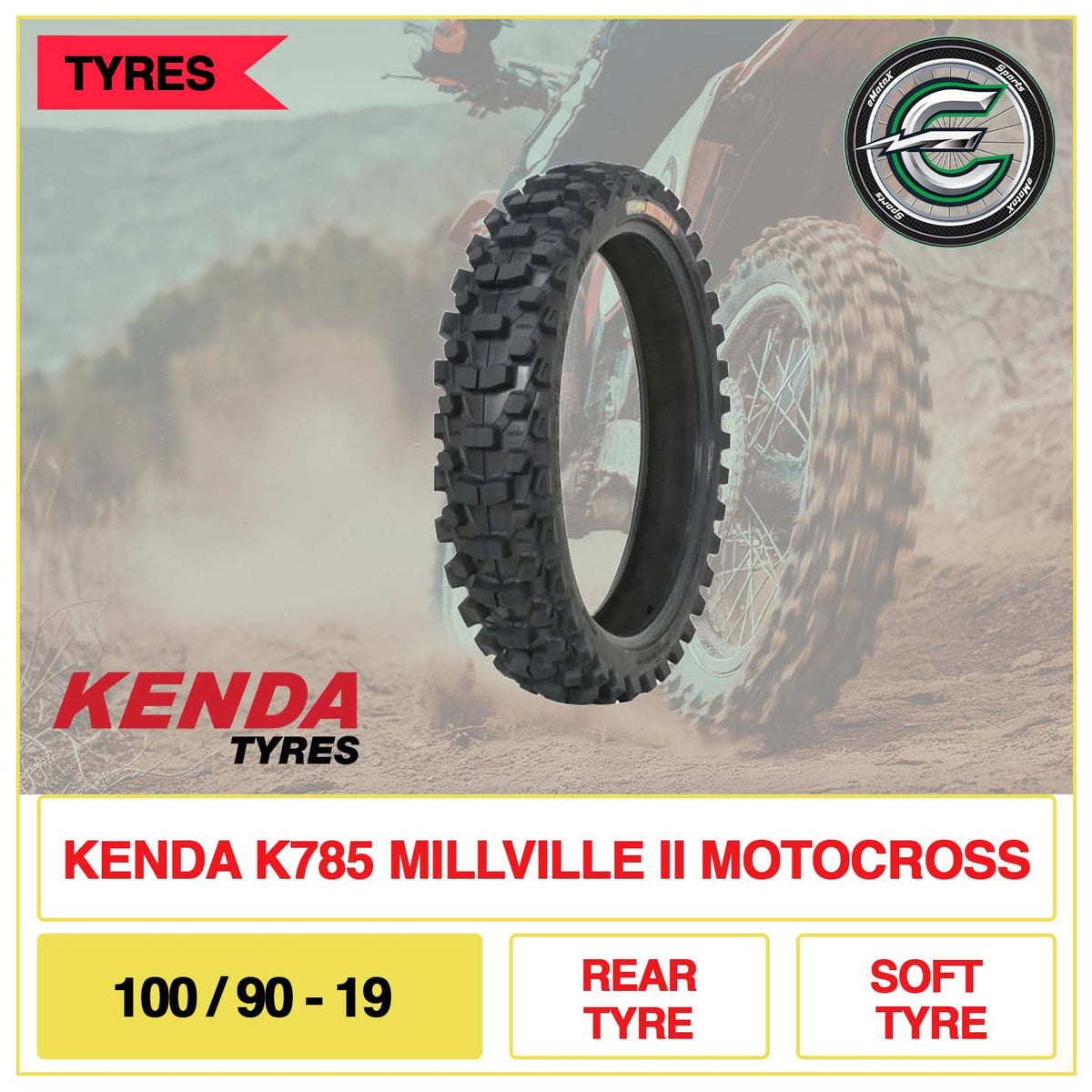 Kenda K785 Millville II Motocross 100/90-19 Rear Tyre Soft Tyre | eMotoX Sports