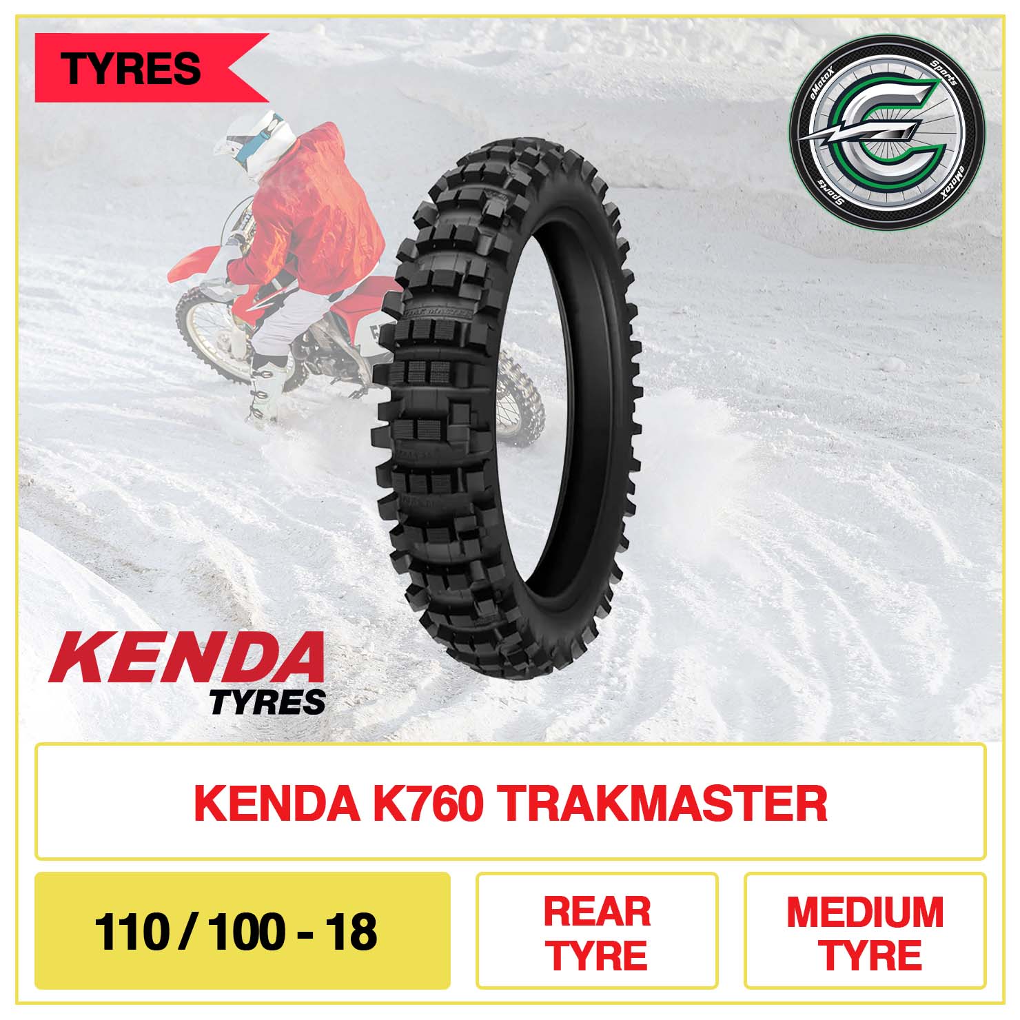 Kenda K760 Trackmaster 110/100-18 Rear Tyre Medium Tyre | eMotoX Sports