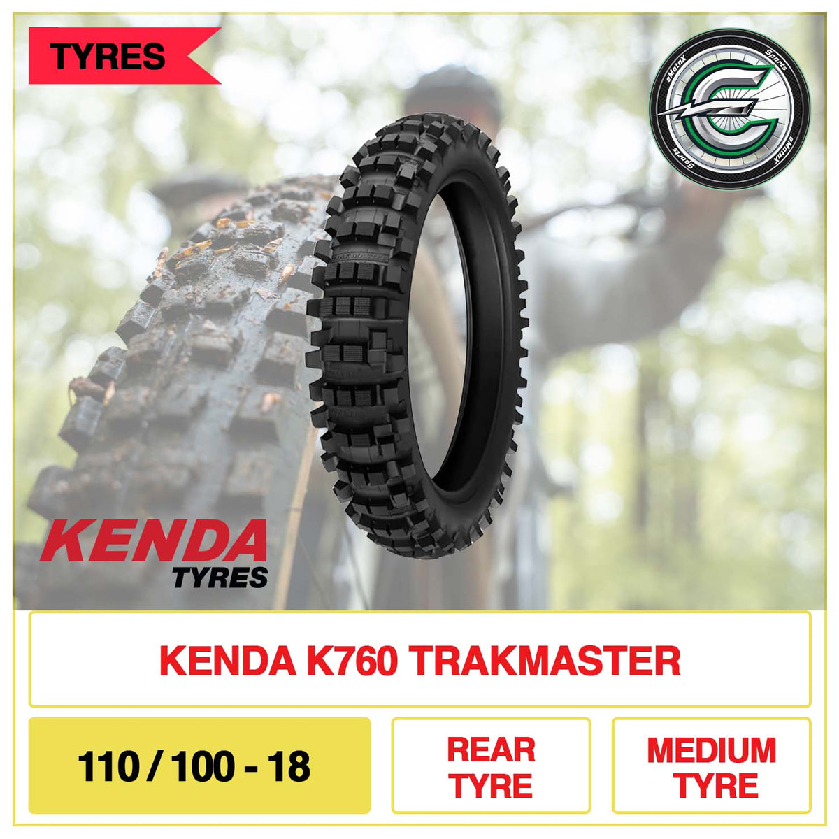 Kenda K760 Trackmaster 110/100-18 Rear Tyre Medium Tyre | eMotoX Sports