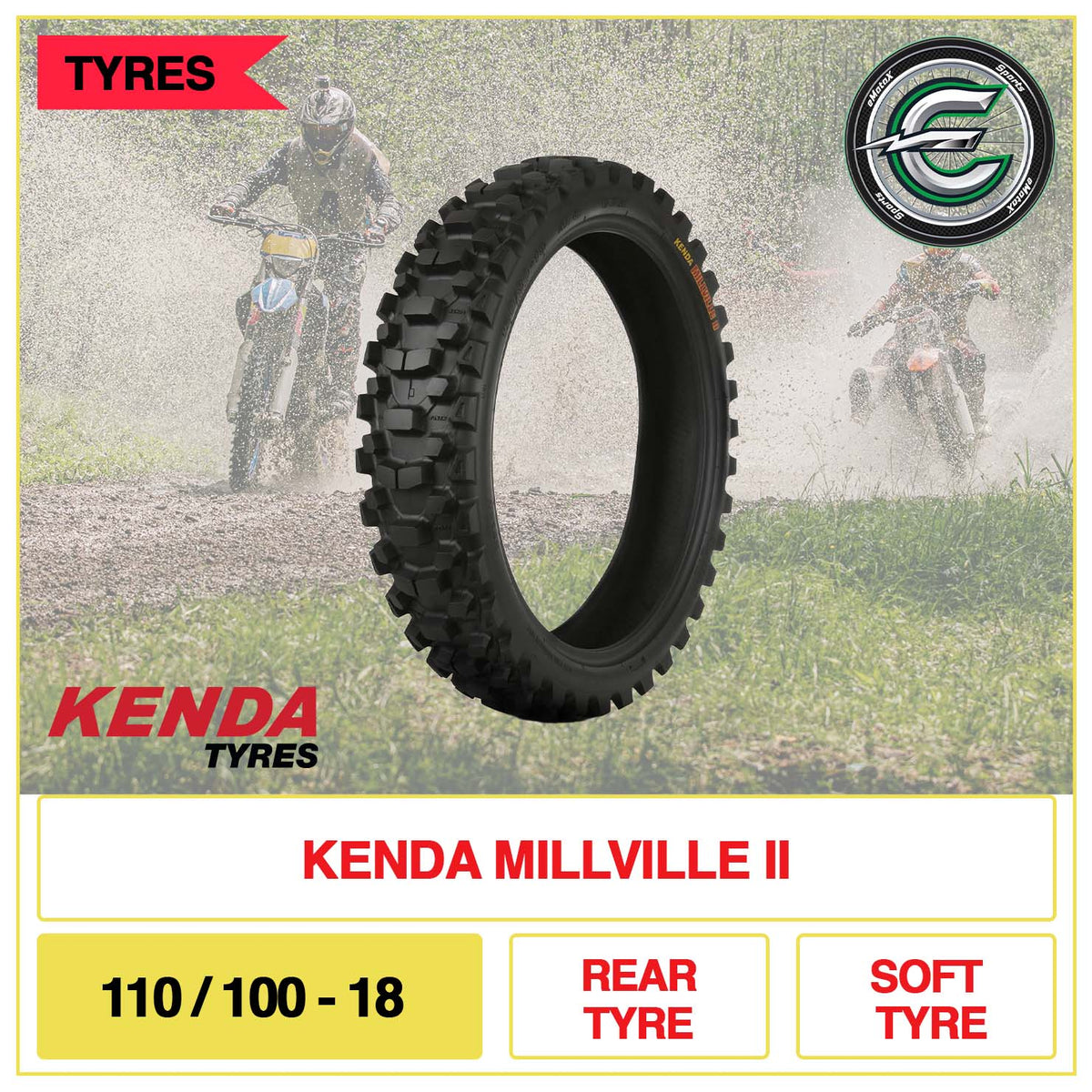 Kenda Millville II 110/100-18 Rear Tyre Soft Tyre | eMotoX Sports