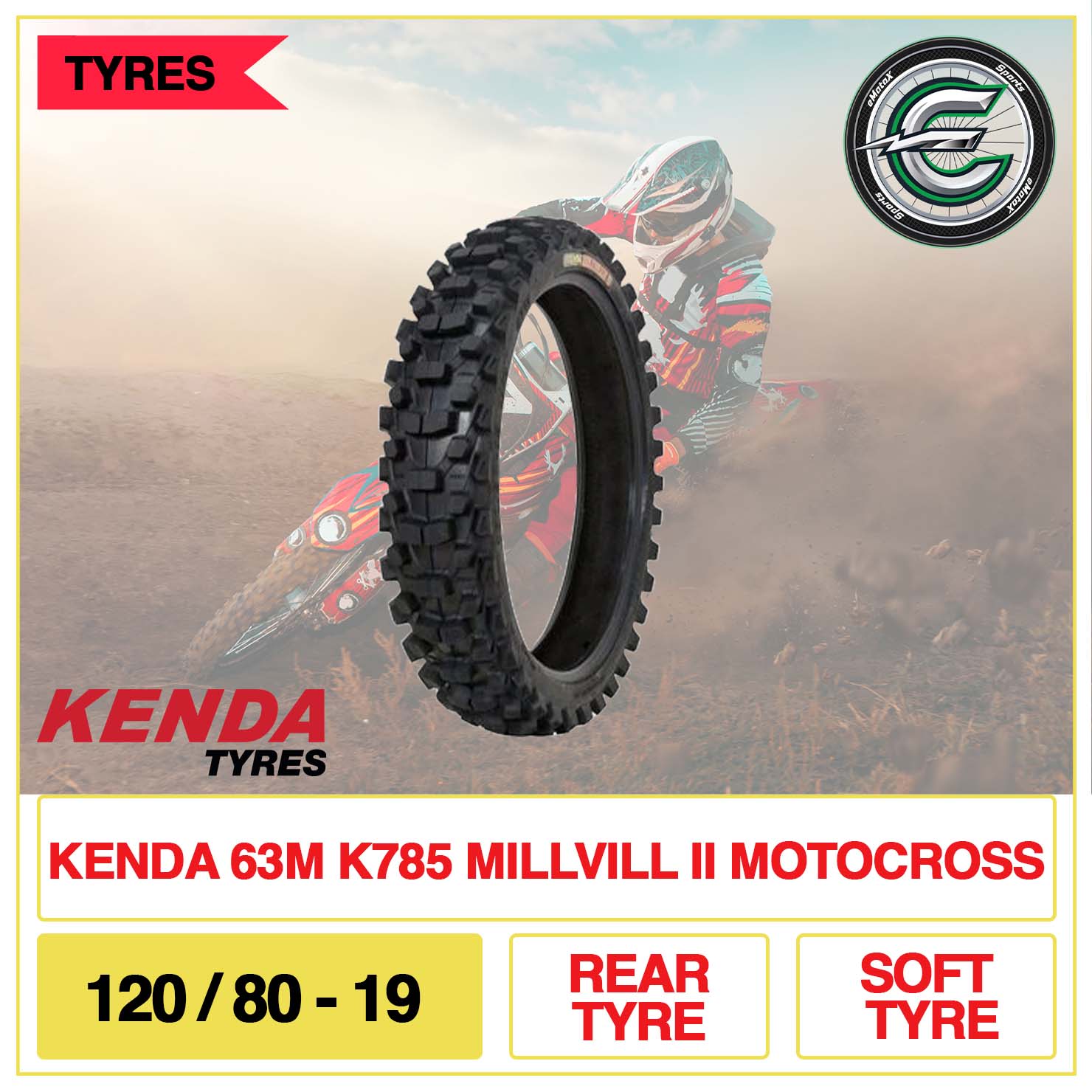 Kenda 63M K785 Millvill II Motocross 120/80-19 Rear Tyre Soft Tyre | eMotoX Sports
