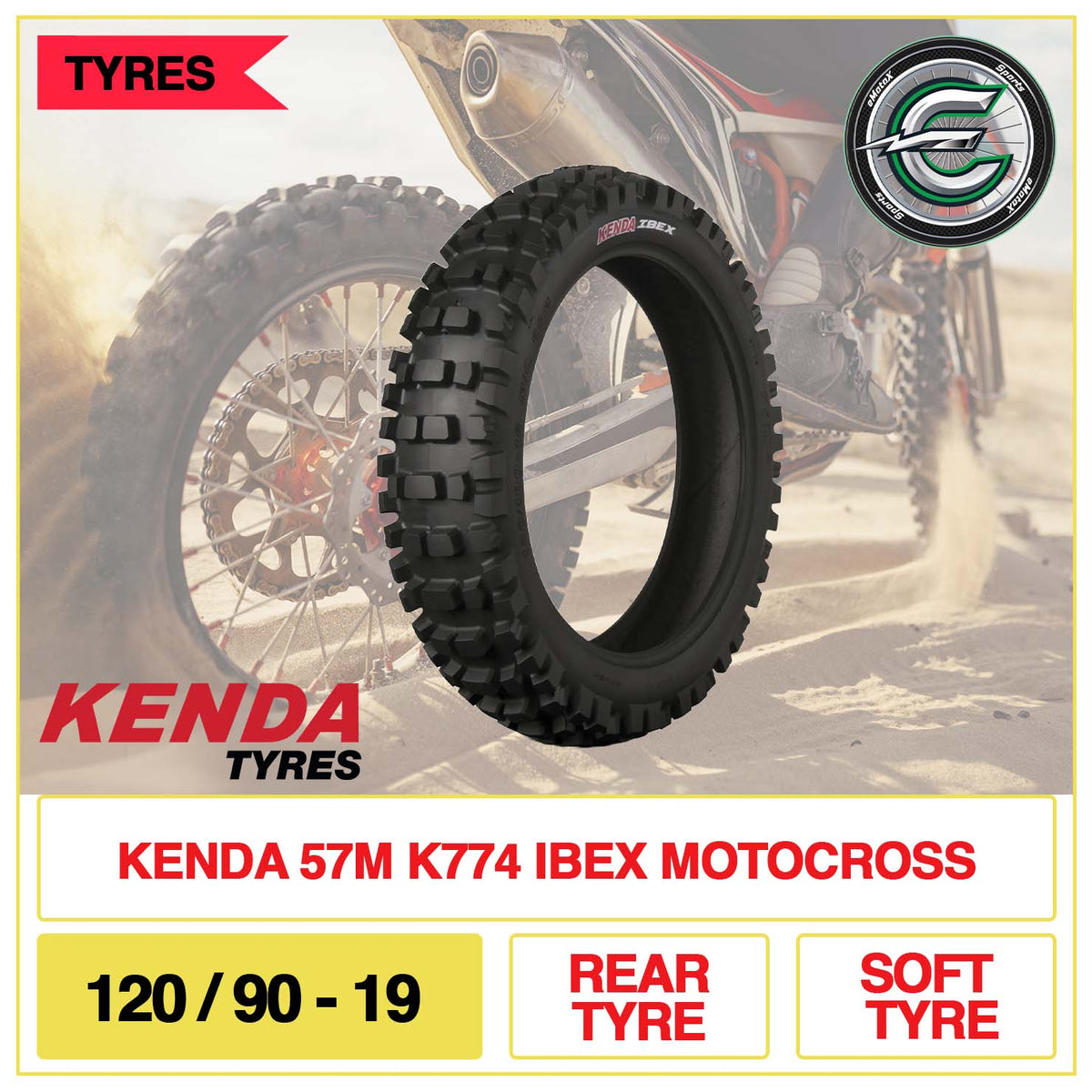 Kenda 57M K774 IBEX Motocross 120/90-19 Rear Tyre Soft Tyre | eMotoX Sports