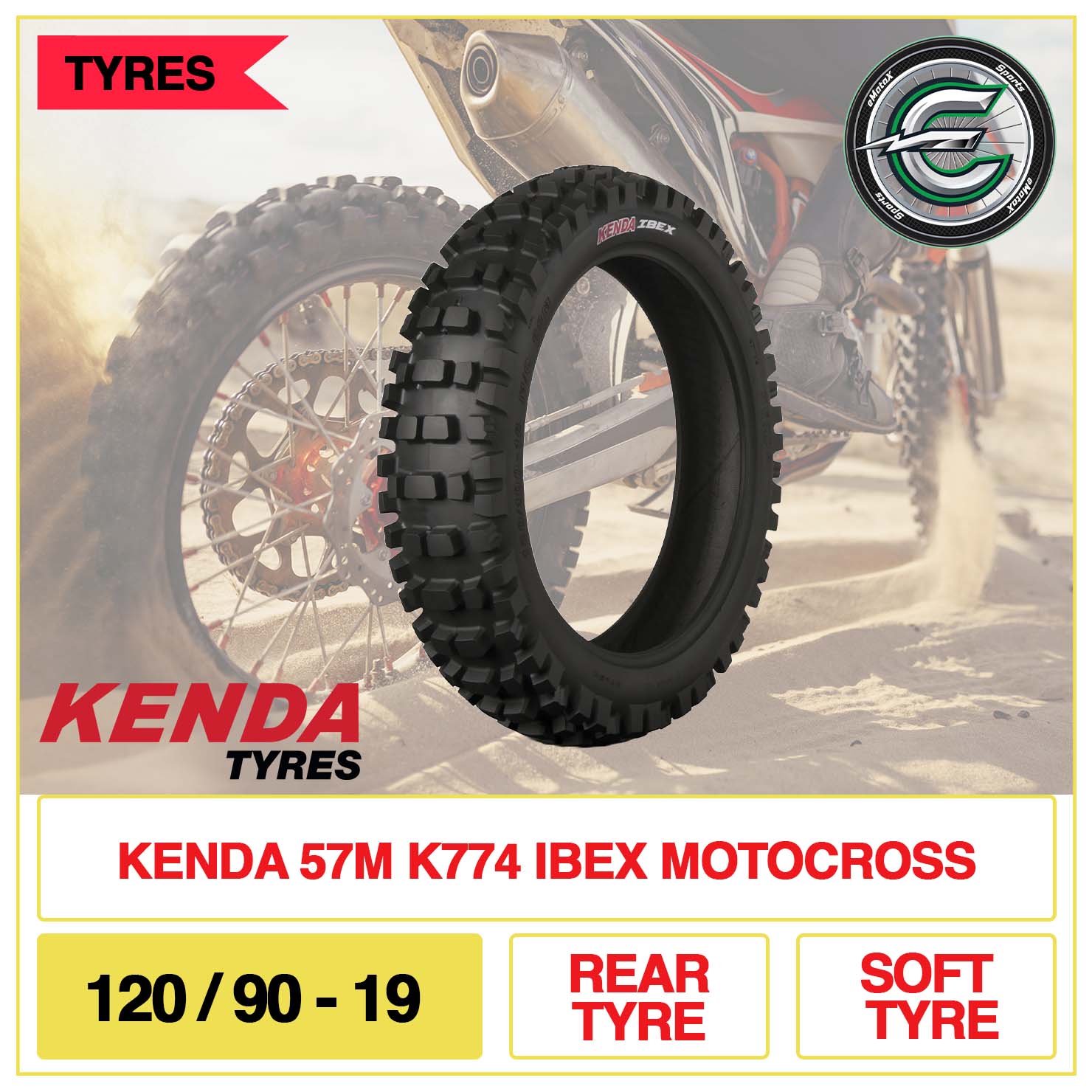 Kenda 57M K774 IBEX Motocross 120/90-19 Rear Tyre Soft Tyre | eMotoX Sports
