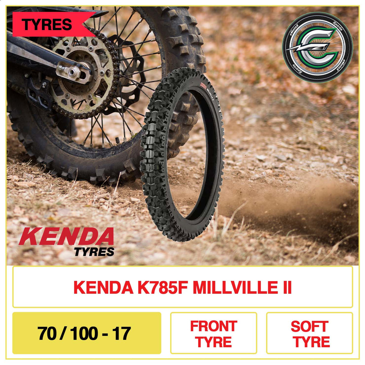Kenda K785F Millville II 70/100-17 front Tyre Soft Tyre | eMotoX Sports
