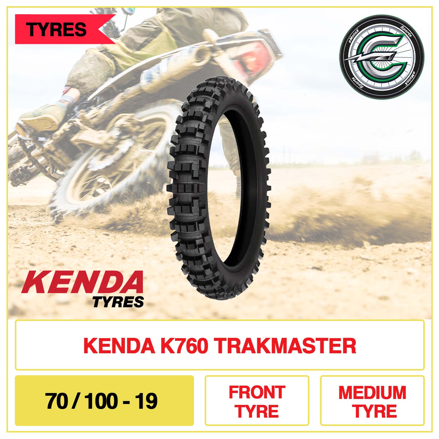Kenda K760 Trackmaster 70/100-19 Front Tyre Medium | eMotoX Sports