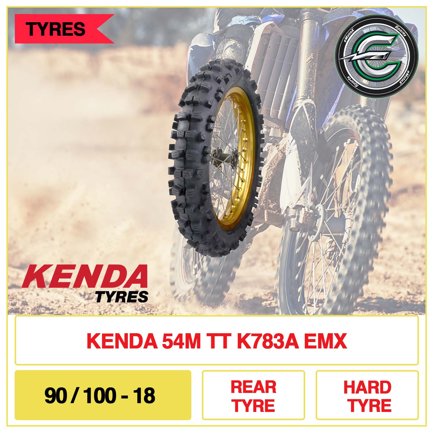 Kenda 54M TT K783A EMX 90/100-18 Rear Tyre Hard Tyre | eMotoX Sports