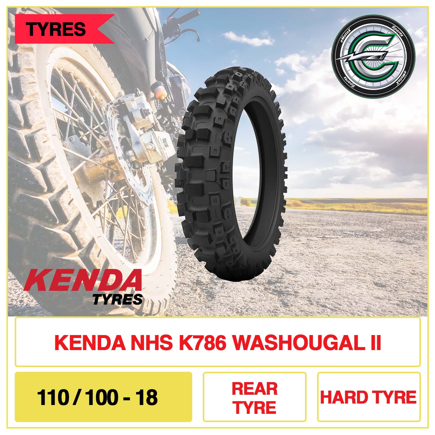 Kenda NHS K786 Washougal II 110/100-18 Rear Tyre Hard Tyre | eMotoX Sports