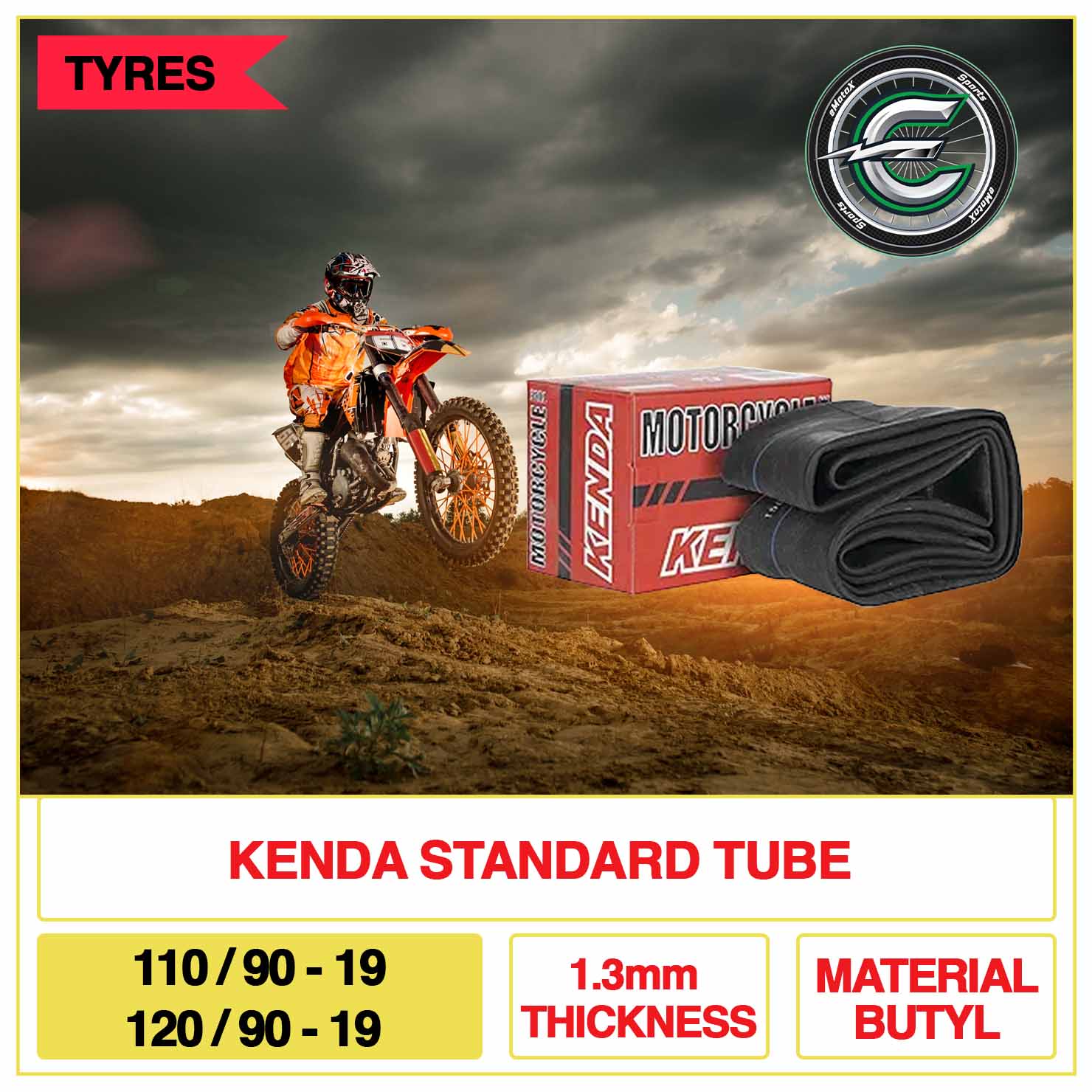 Kenda Tube Standard Tube 110/90-19 and 120/90-19 1.3mm Thickness Material Butyl | eMotoX Sports