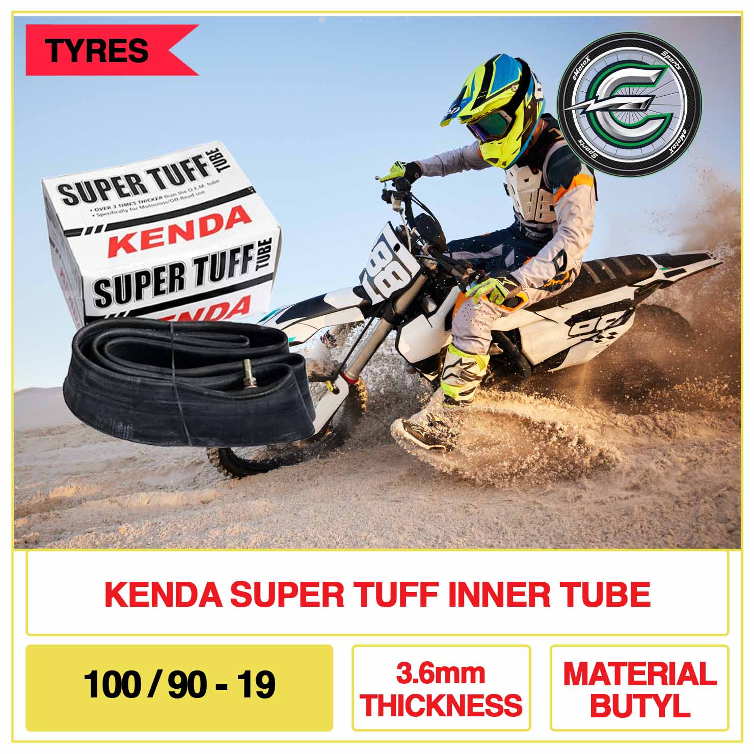 Kenda Super Tuff Tube 100/90-18 3.6mm Thickness Material Butyl | eMotoX Sports
