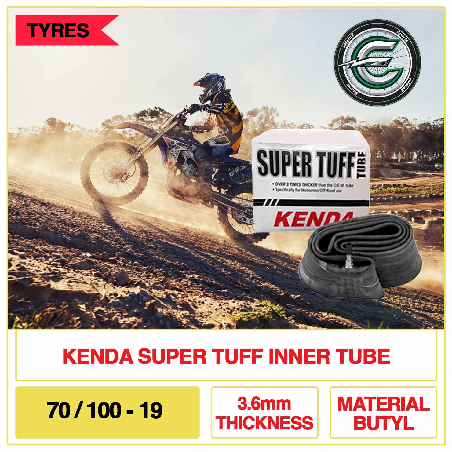 Kenda Super Tuff Inner Tube 70/100-19 3.6mm Thickness Material Butyl | eMotoX Sports