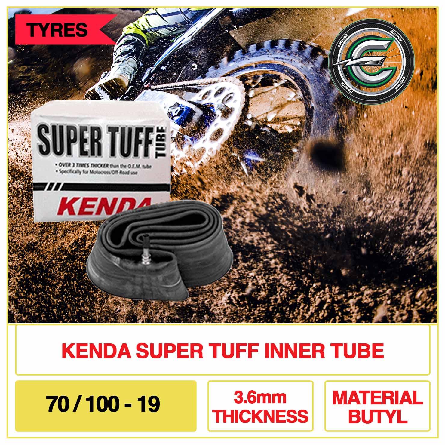 Kenda Super Tuff Inner Tube 70/100-19 3.6mm Thickness Material Butyl | eMotoX Sports