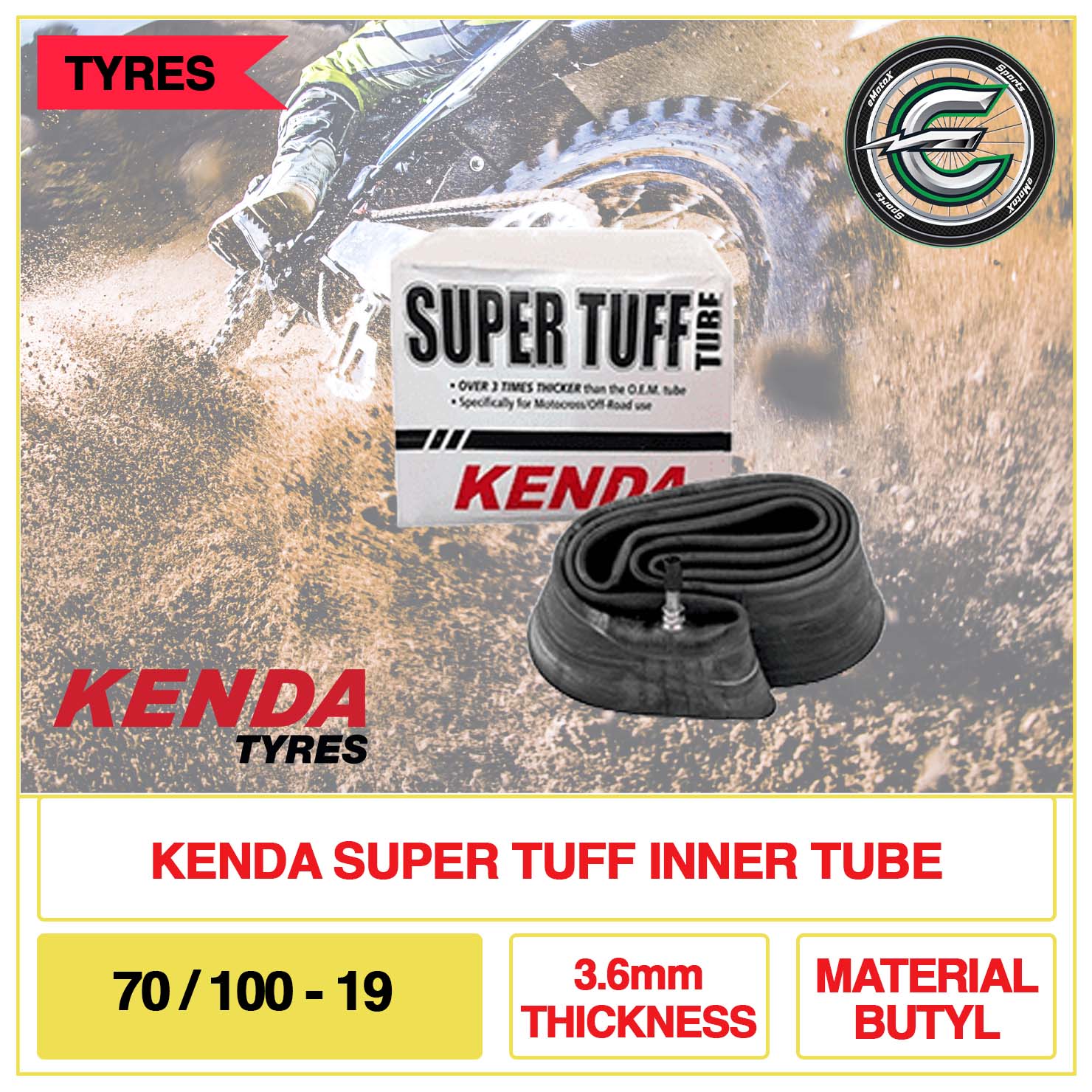 Kenda Super Tuff Inner Tube 70/100-19 3.6mm Thickness Material Butyl | eMotoX Sports