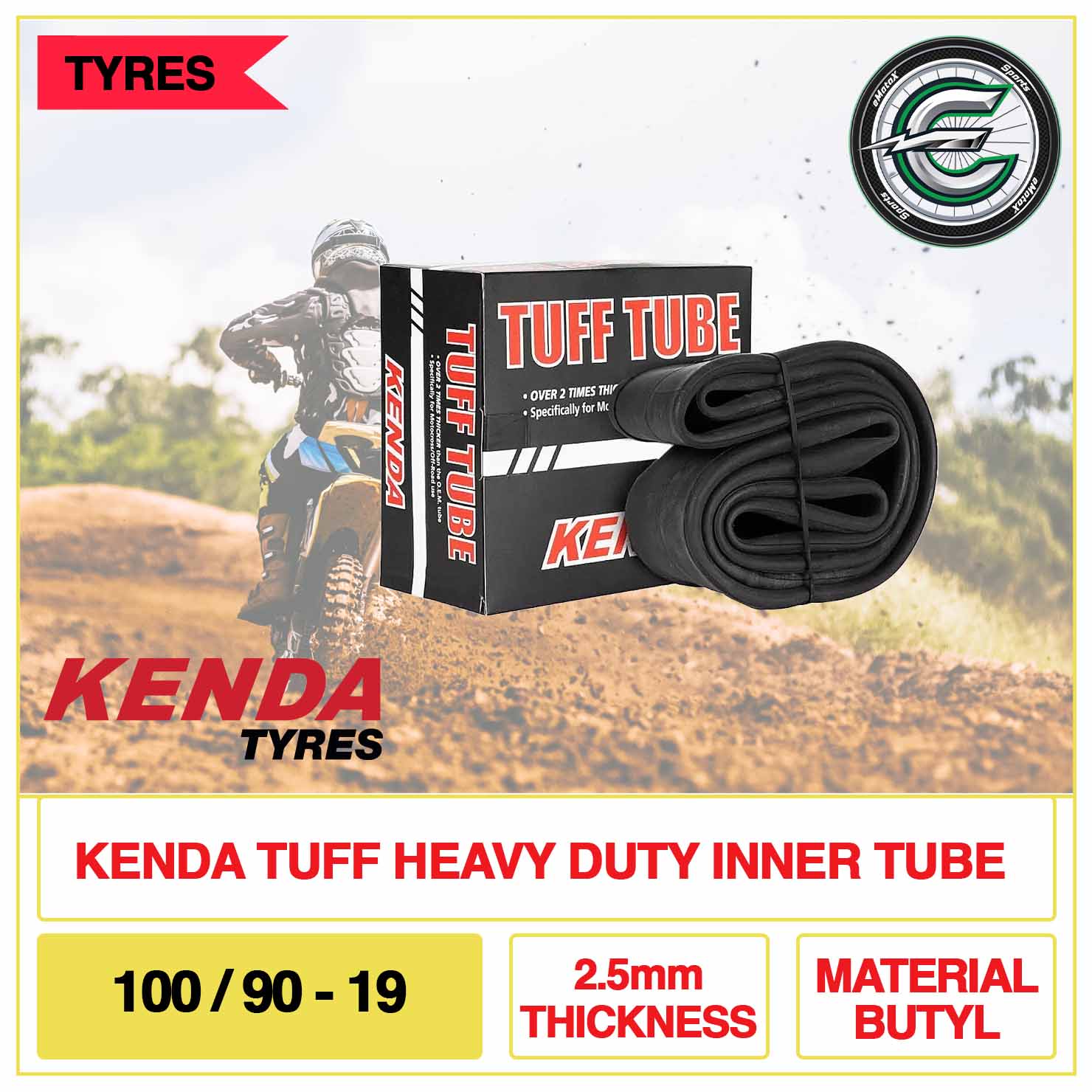 Kenda Tuff Heavy Duty Inner Tube 100/90-19 2.5mm Thickness Material | eMotoX Sports