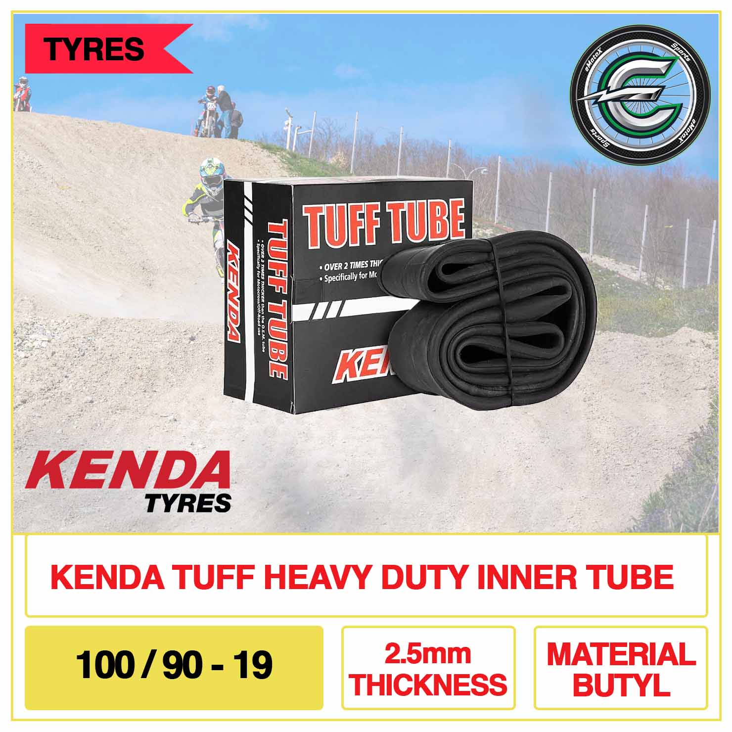 Kenda Tuff Heavy Duty Inner Tube 100/90-19 2.5mm Thickness Material | eMotoX Sports