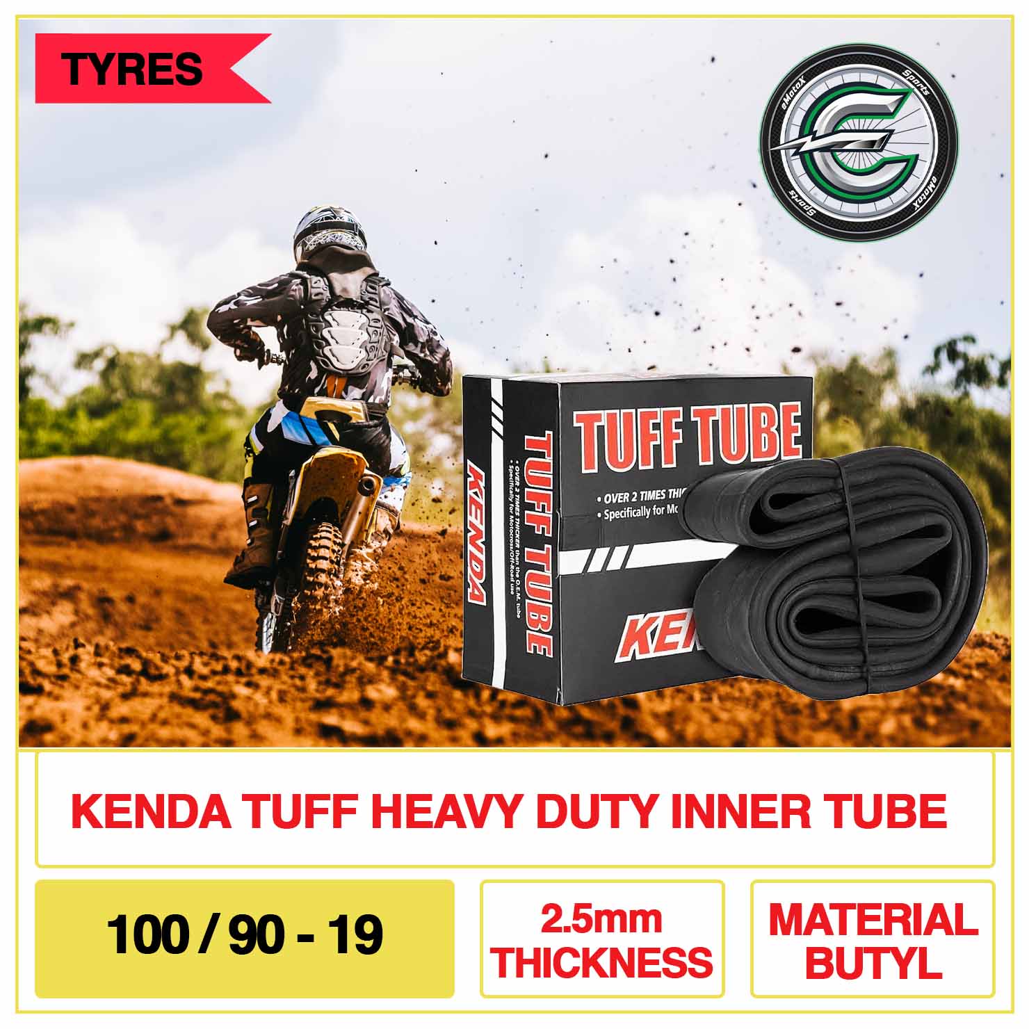 Kenda Tuff Tube Heavy Duty 100/90-19 2.5mm Thickness Material Butyl | eMotoX Sports