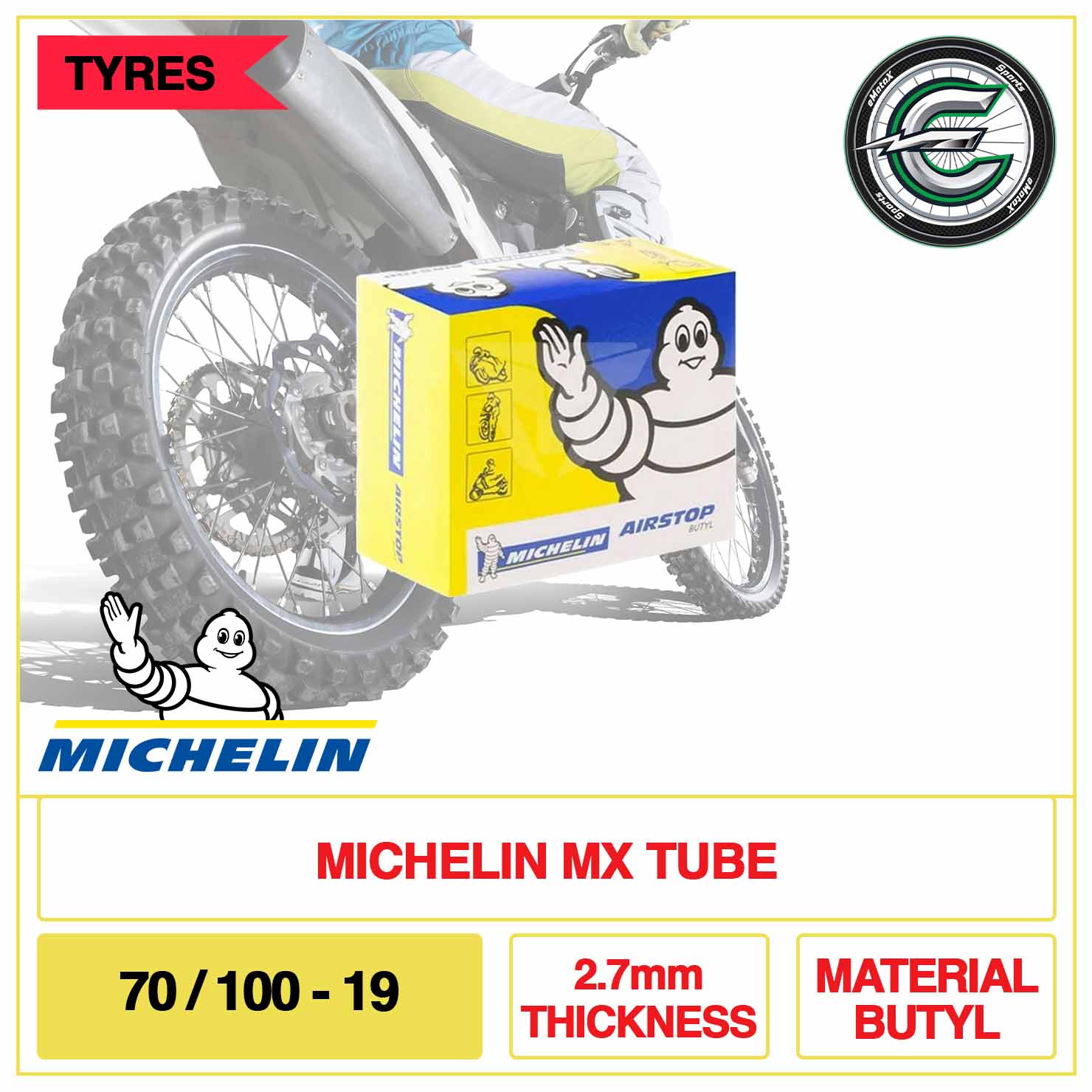 Michelin MX Tube 70/100-19 2.7mm Thickness Material Butyl | eMotoX Sports