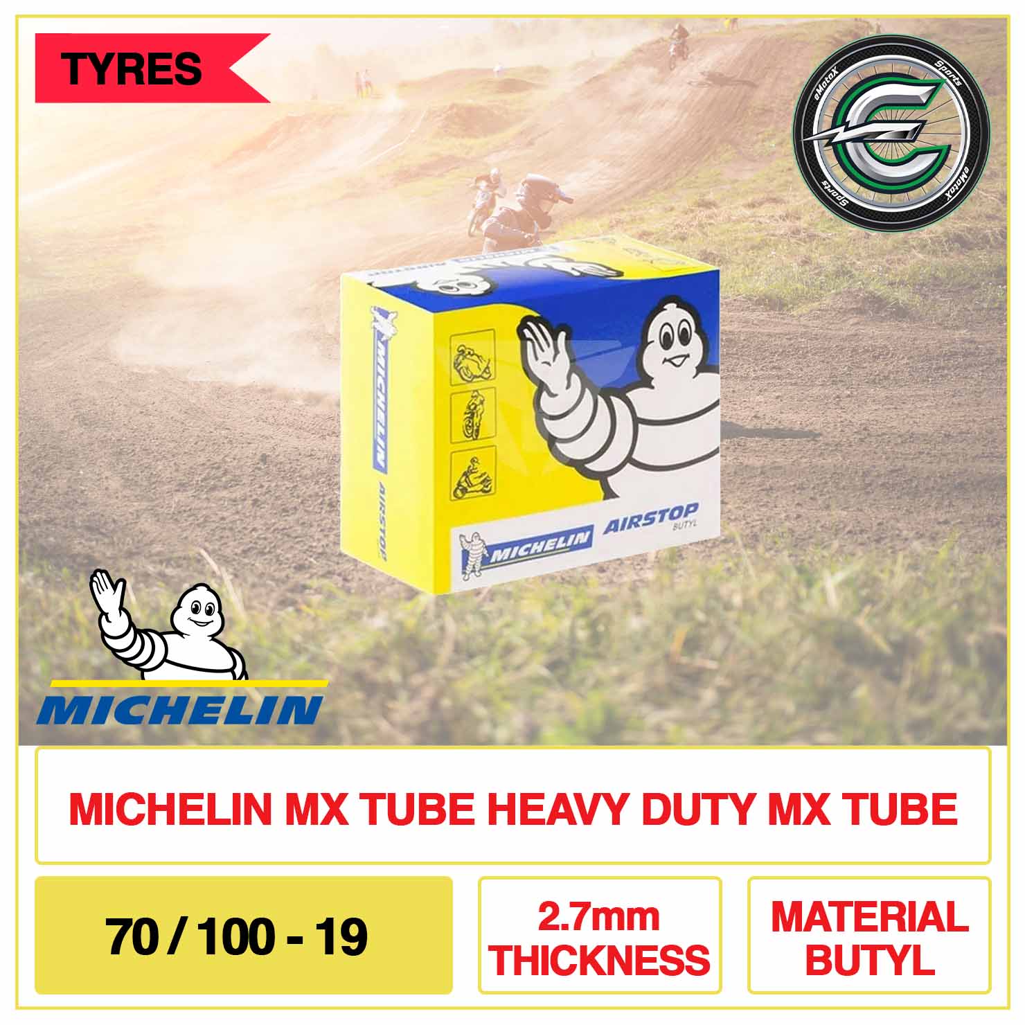 Michelin MX Tube Heavy Duty MX Tube 70/100-19 2.7mm thickness Material Butyl | eMotoX Sports
