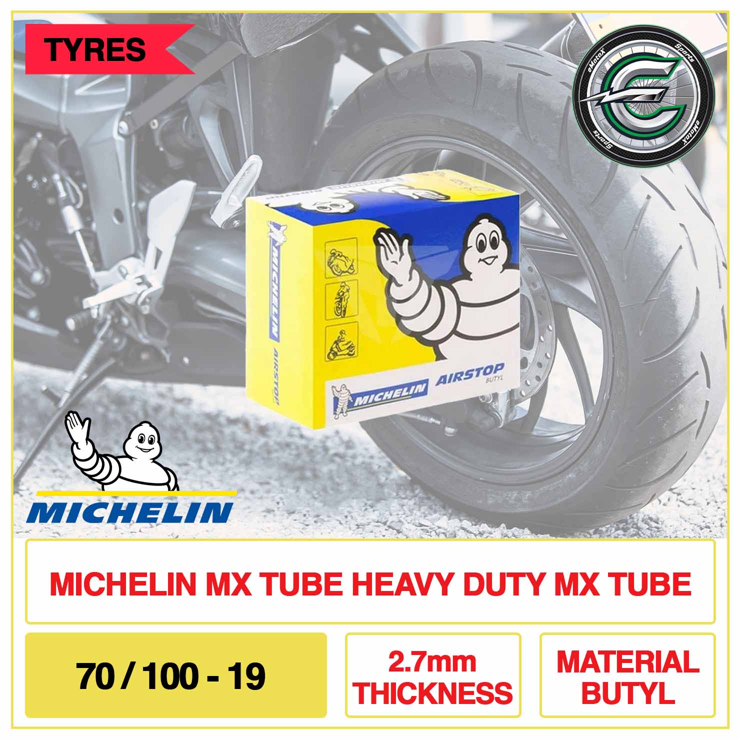 Michelin MX Tube Heavy Duty MX Tube 70/100-19 2.7mm thickness Material Butyl | eMotoX Sports