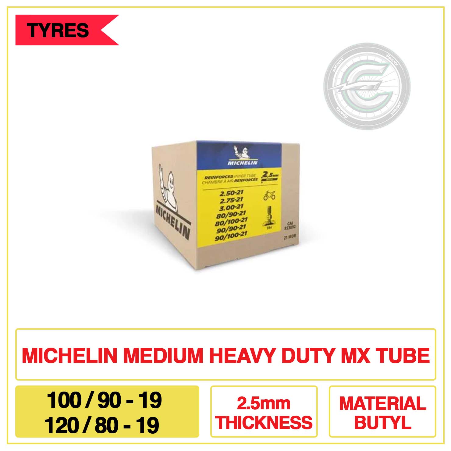 Michelin Medium Heavy Duty MX Tube 100/90-19 & 120/80-19 2.5mm Thickness mAterial Butyl | eMotoX Sports
