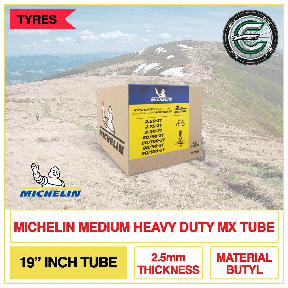 Michelin Medium Heavy Duty MX Tube 19" Inch Tube 2.5mm Thickness Material Butyl | eMotoX Sports