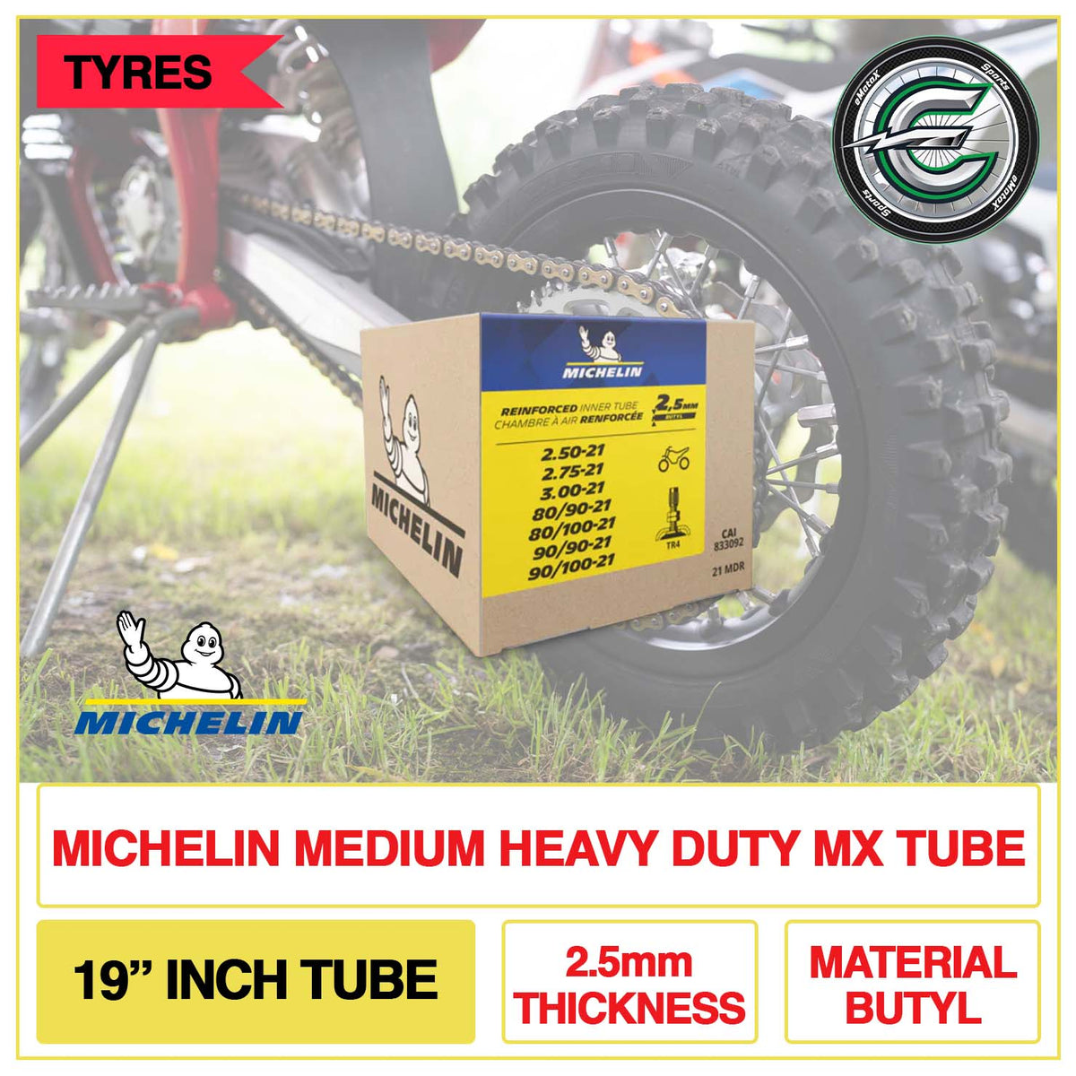 Michelin Medium Heavy Duty MX Tube 19" Inch Tube 2.5mm Thickness Material Butyl | eMotoX Sports