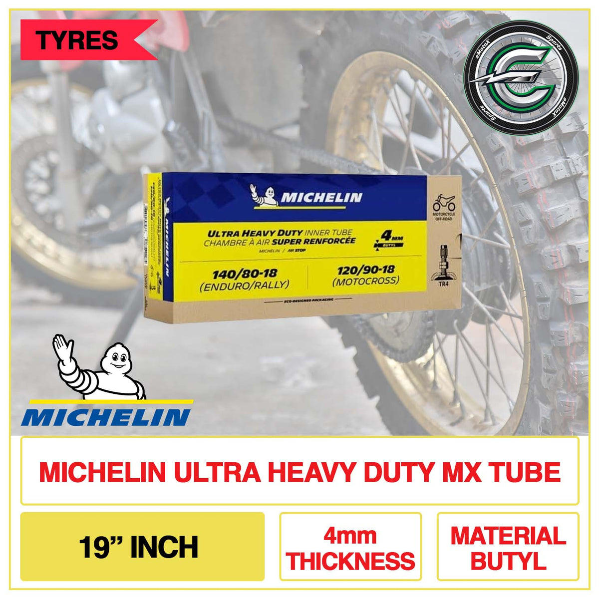 Michelin Ultra Heavy Duty MX Tube 19" Inch 4mm Thickness Material Butyl | eMotoX Sports