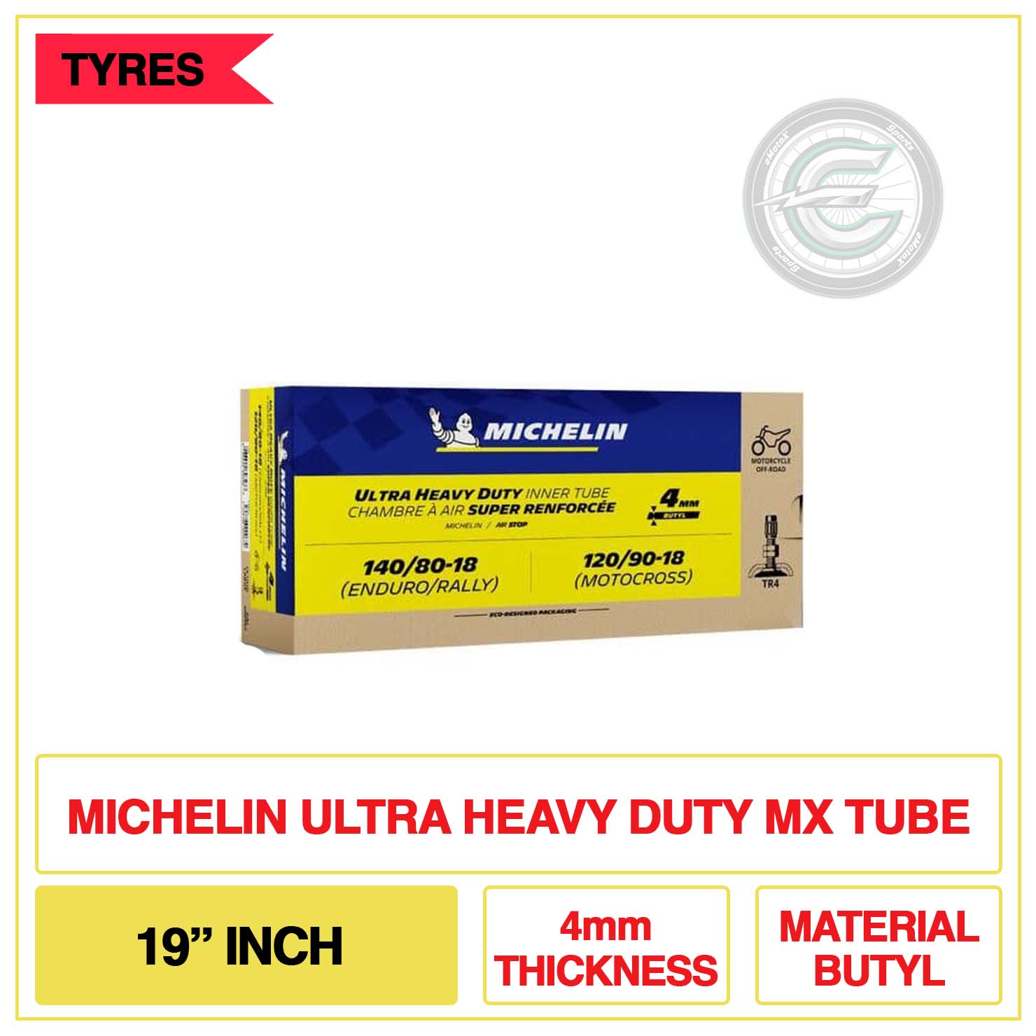 Michelin Ultra Heavy Duty MX Tube 19 Inch 4mm Thickness Material Butyl | eMotoX Sports