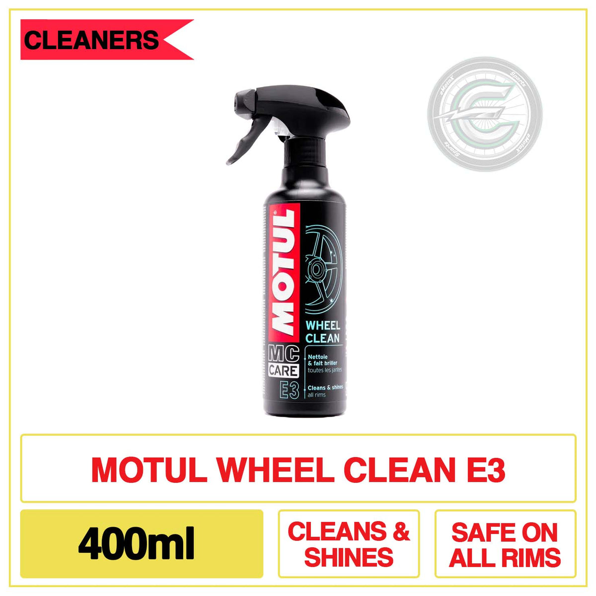 Motul Wheel Clean E3 400ml Cleans &. Shines Safe on All Rims | eMotoX Sports